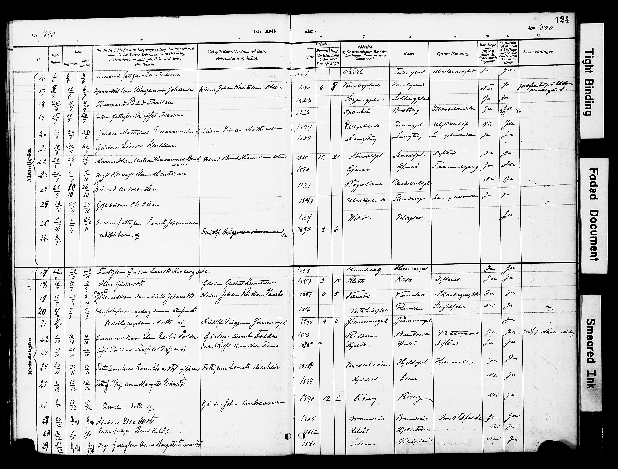 Ministerialprotokoller, klokkerbøker og fødselsregistre - Nord-Trøndelag, AV/SAT-A-1458/741/L0396: Parish register (official) no. 741A10, 1889-1901, p. 124