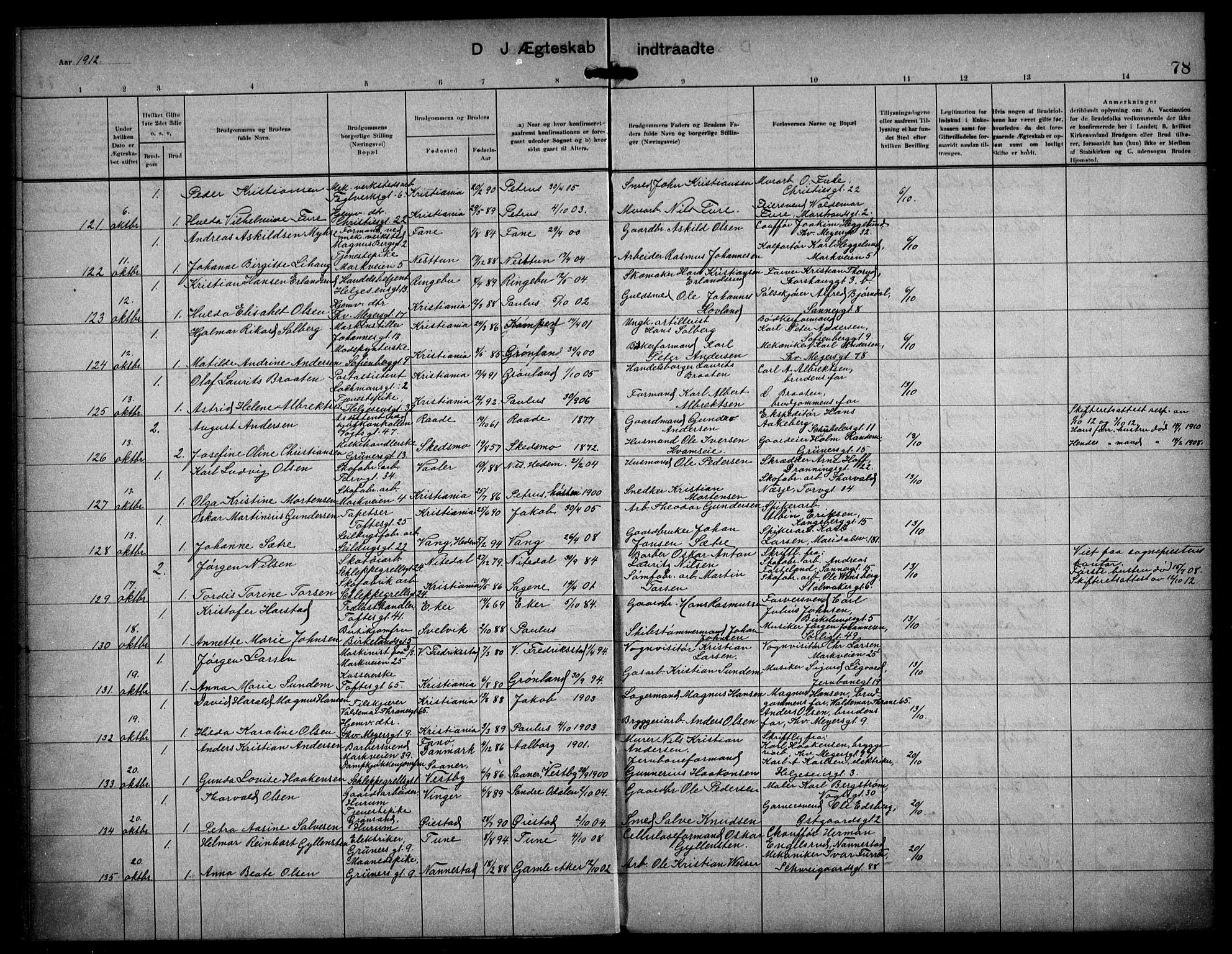 Paulus prestekontor Kirkebøker, AV/SAO-A-10871/F/Fa/L0017: Parish register (official) no. 17, 1906-1917, p. 78