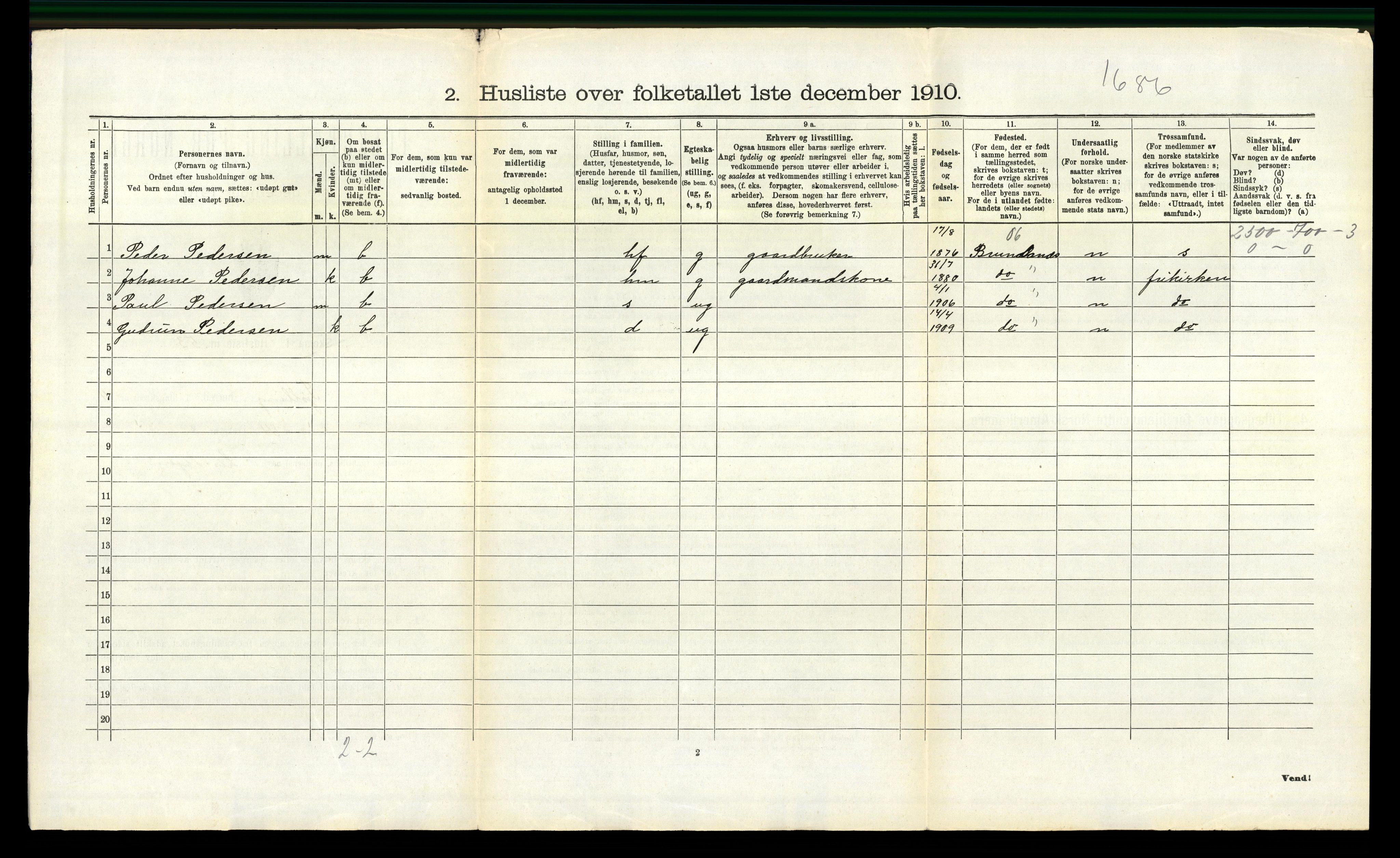 RA, 1910 census for Tjølling, 1910, p. 908