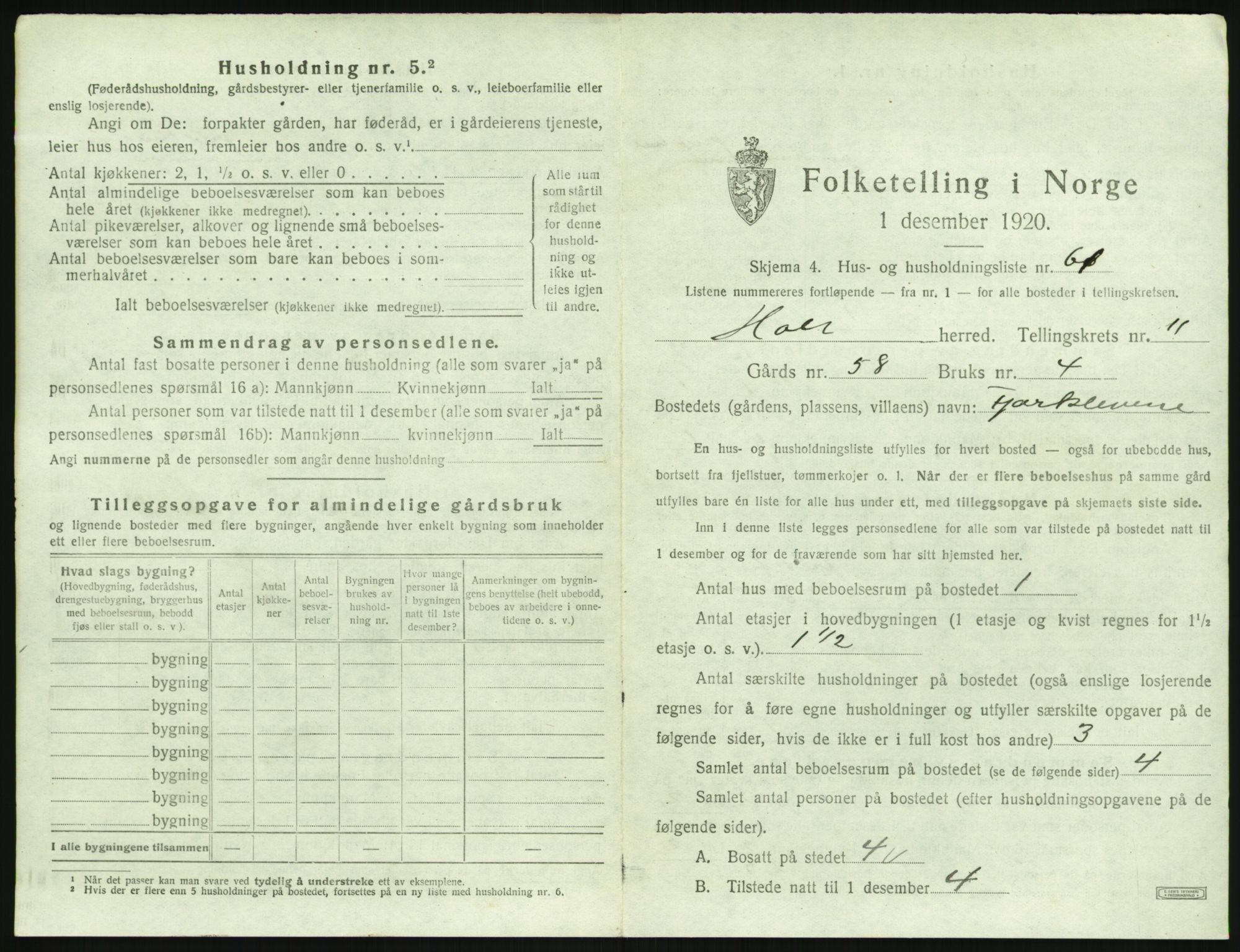 SAK, 1920 census for Holt, 1920, p. 1152