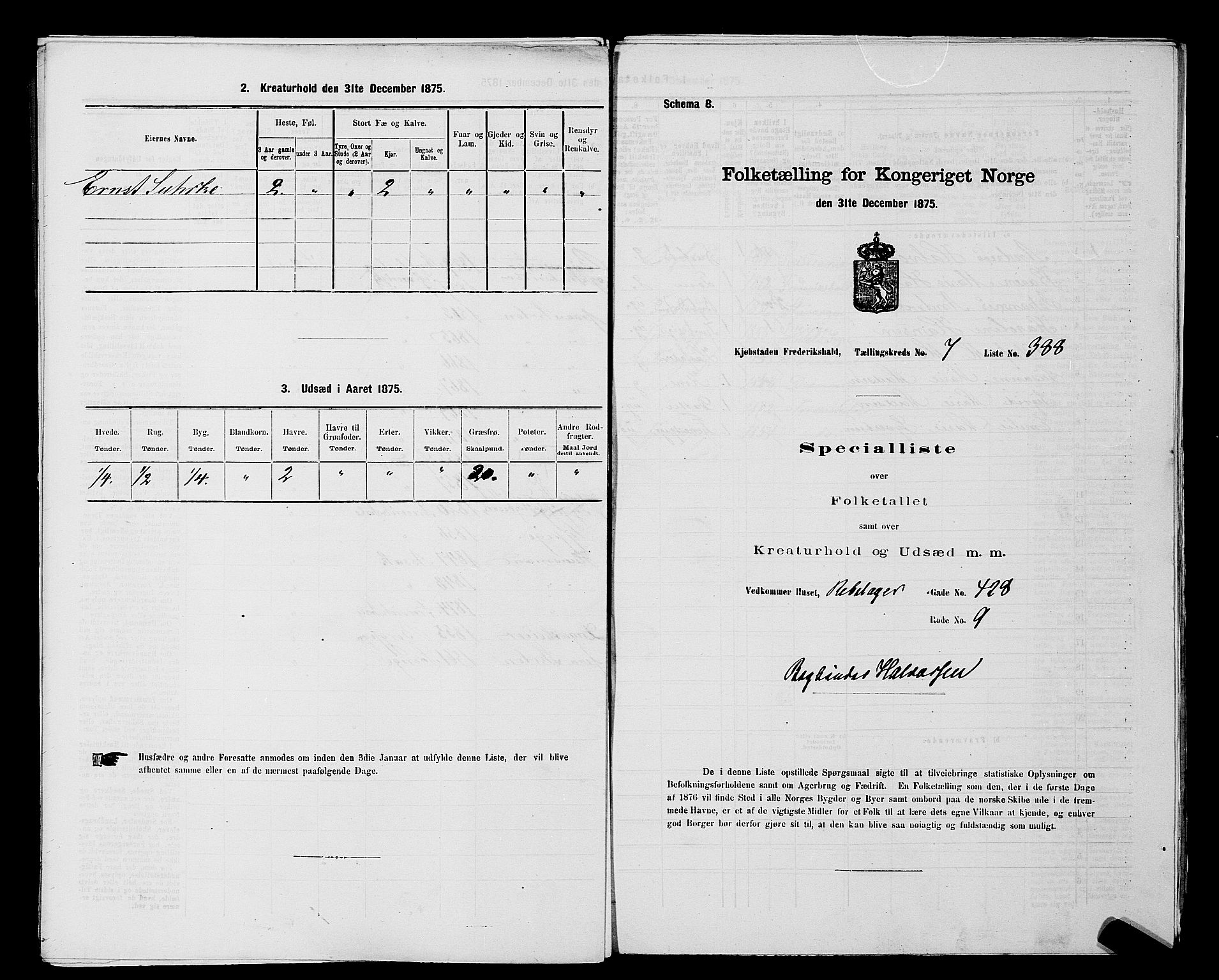 RA, 1875 census for 0101P Fredrikshald, 1875, p. 949