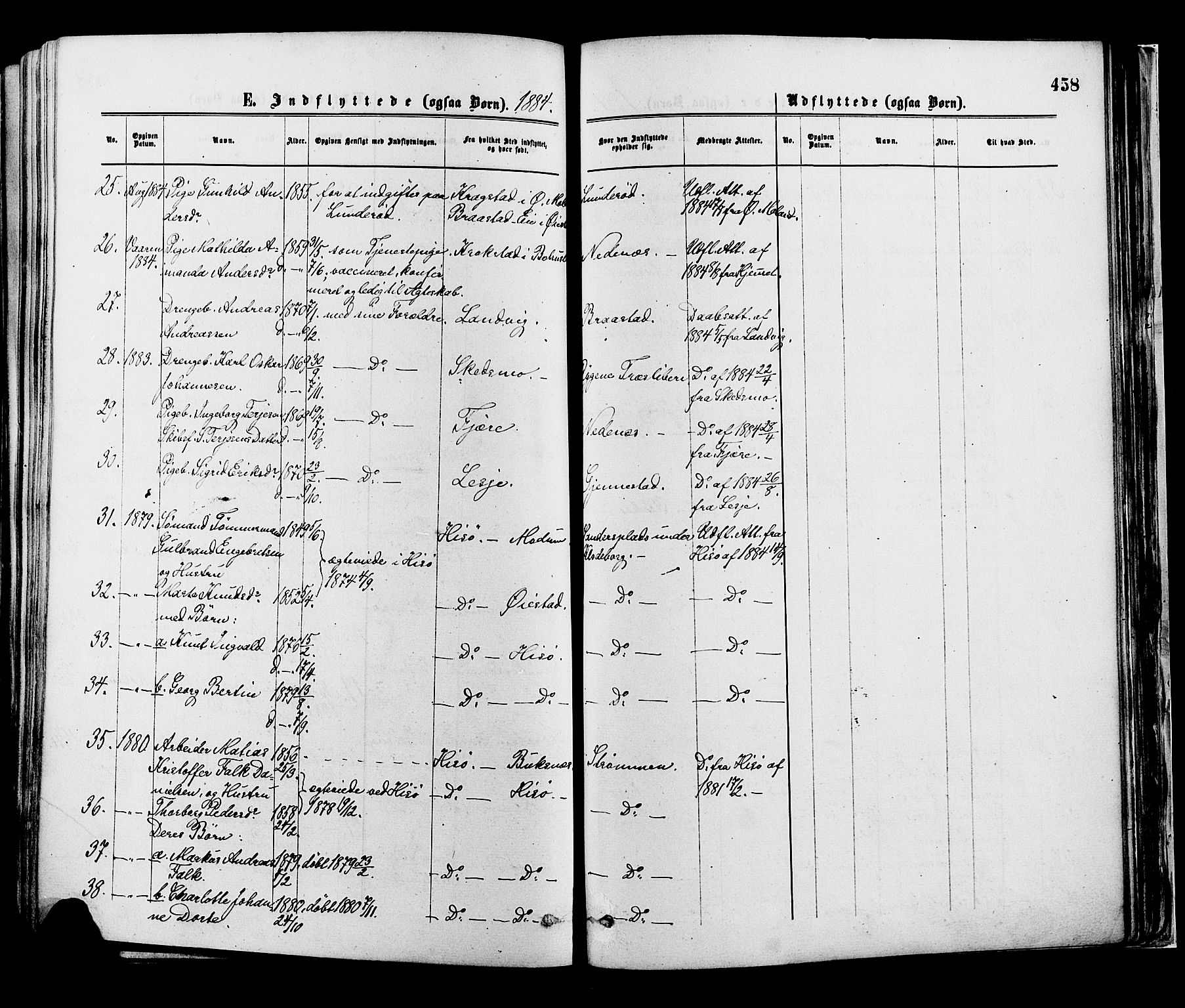 Øyestad sokneprestkontor, SAK/1111-0049/F/Fa/L0016: Parish register (official) no. A 16, 1874-1886, p. 458