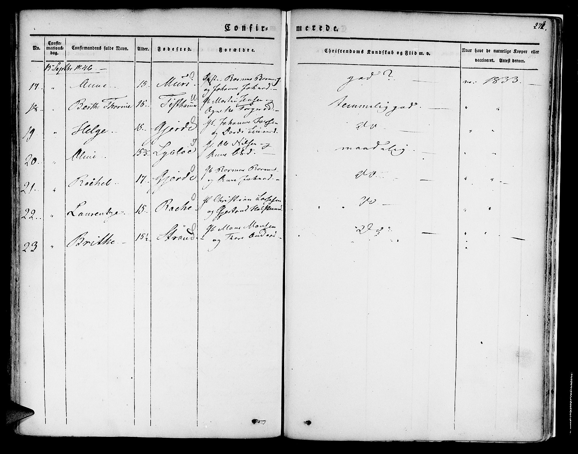Innvik sokneprestembete, AV/SAB-A-80501: Parish register (official) no. A 4I, 1831-1846, p. 271