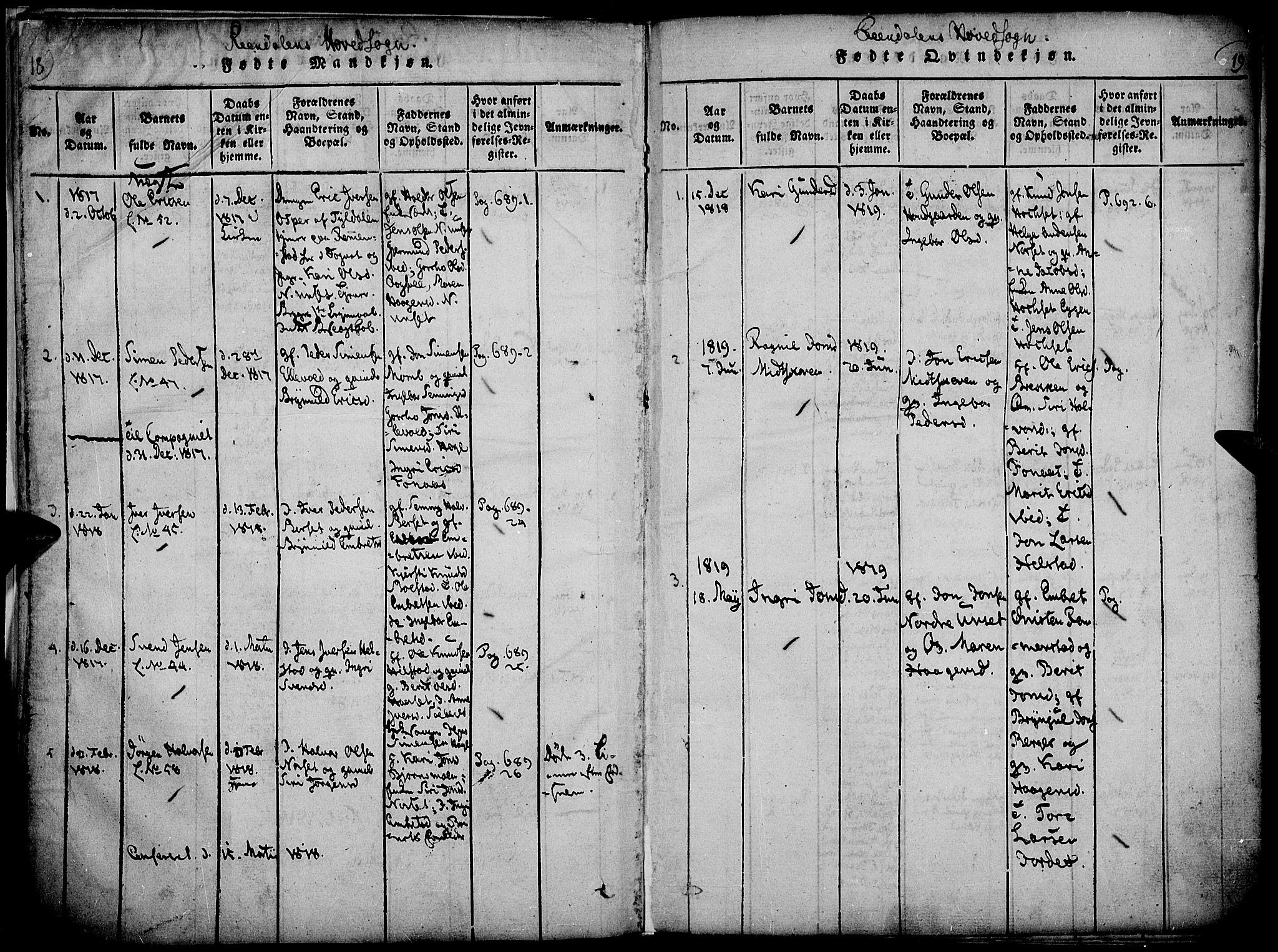 Rendalen prestekontor, SAH/PREST-054/H/Ha/Haa/L0003: Parish register (official) no. 3, 1815-1829, p. 18-19