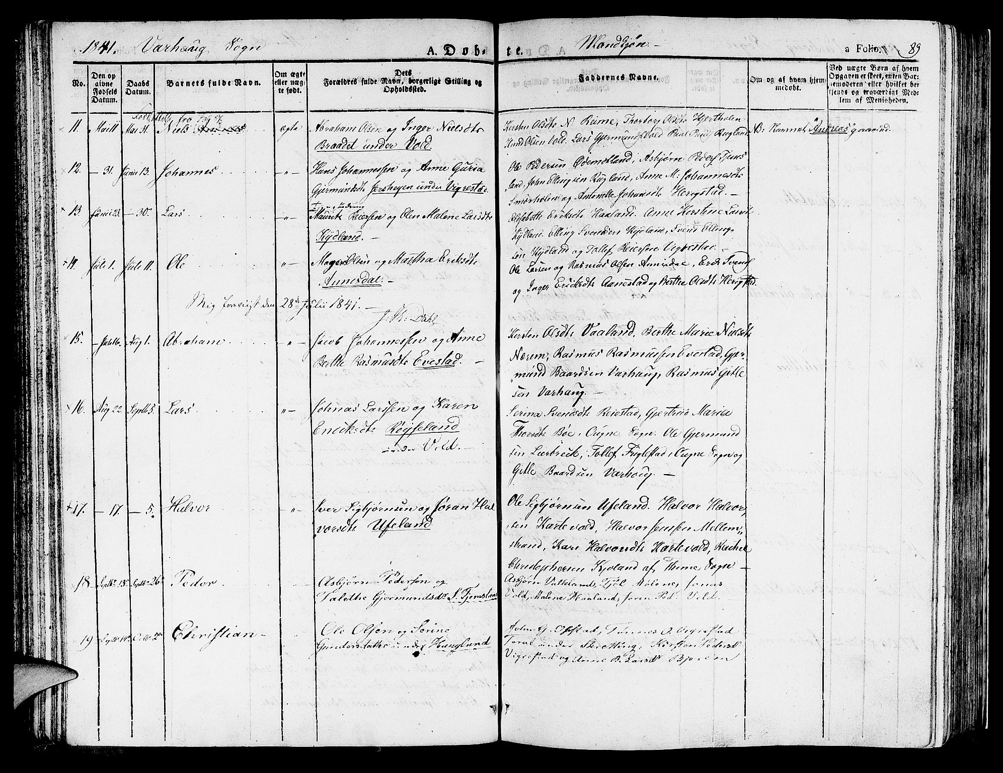 Hå sokneprestkontor, AV/SAST-A-101801/001/30BA/L0004: Parish register (official) no. A 4.1 /2, 1826-1841, p. 89