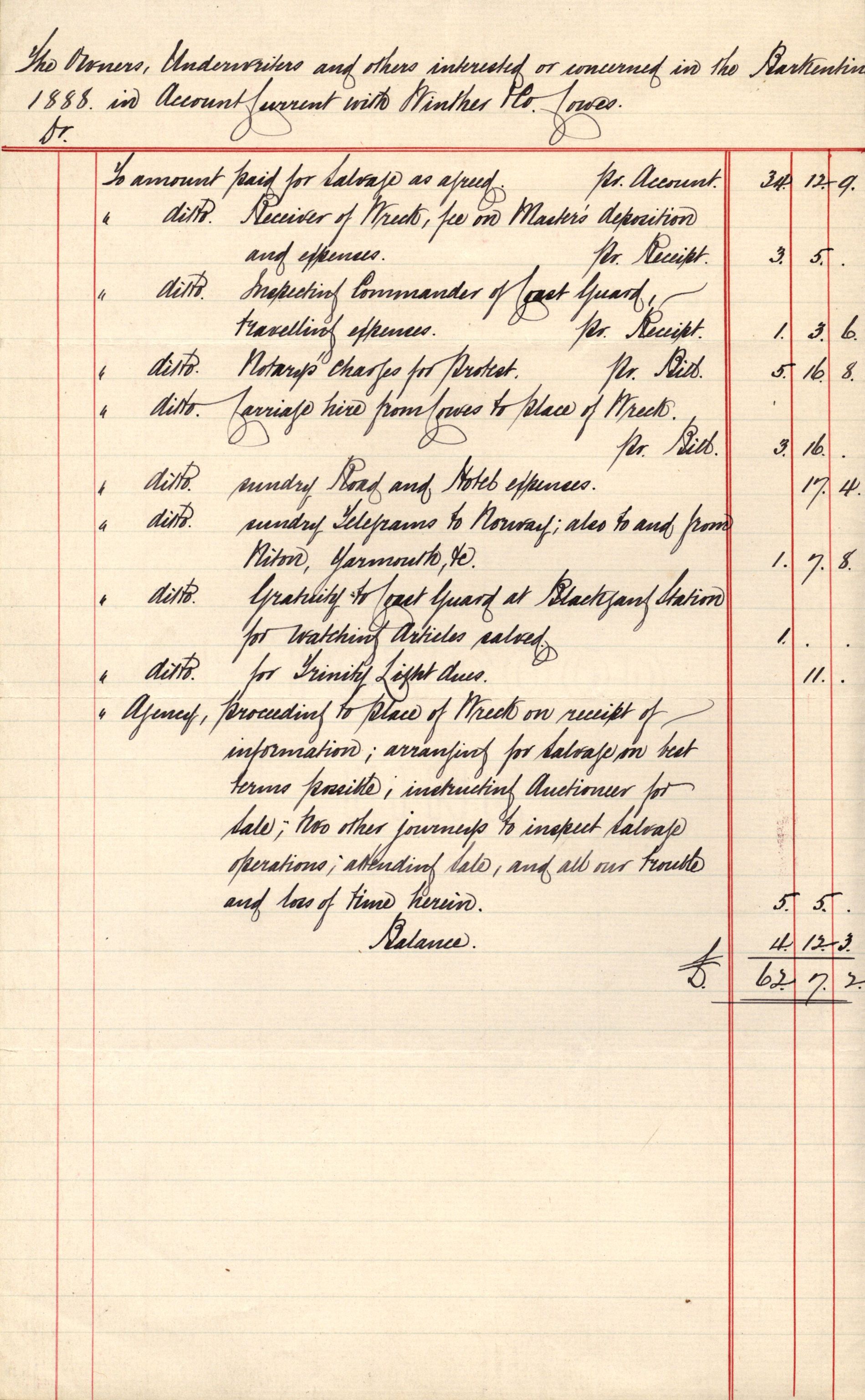 Pa 63 - Østlandske skibsassuranceforening, VEMU/A-1079/G/Ga/L0021/0005: Havaridokumenter / Haabet, Louise, Kvik, Libra, Kongsek, Ispilen, 1888, p. 41