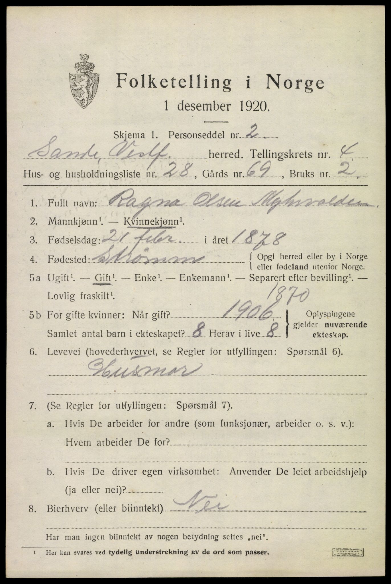 SAKO, 1920 census for Sande, 1920, p. 5880