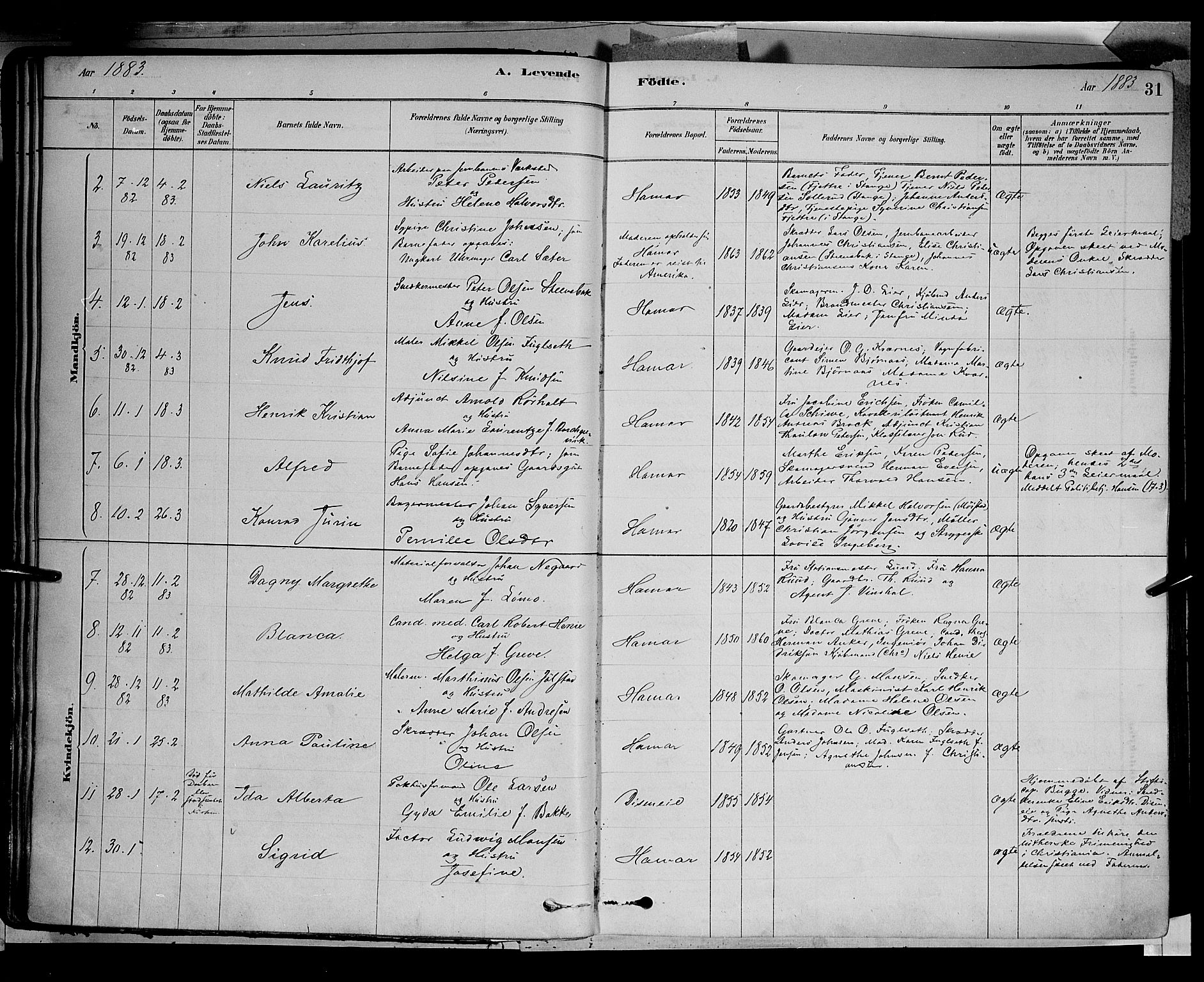 Vang prestekontor, Hedmark, SAH/PREST-008/H/Ha/Haa/L0016: Parish register (official) no. 16, 1878-1889, p. 31