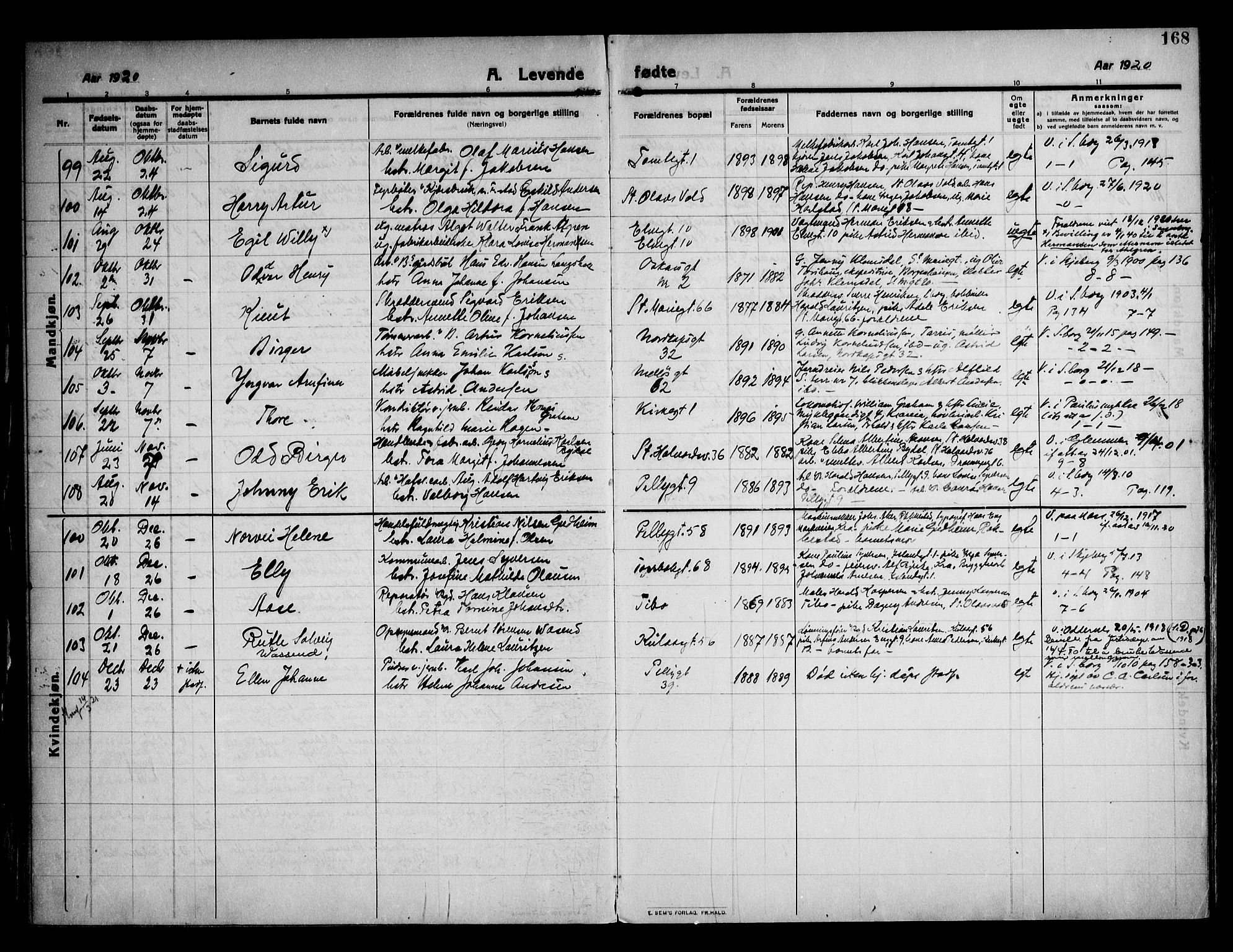 Sarpsborg prestekontor Kirkebøker, AV/SAO-A-2006/F/Fa/L0008: Parish register (official) no. 8, 1910-1920, p. 168