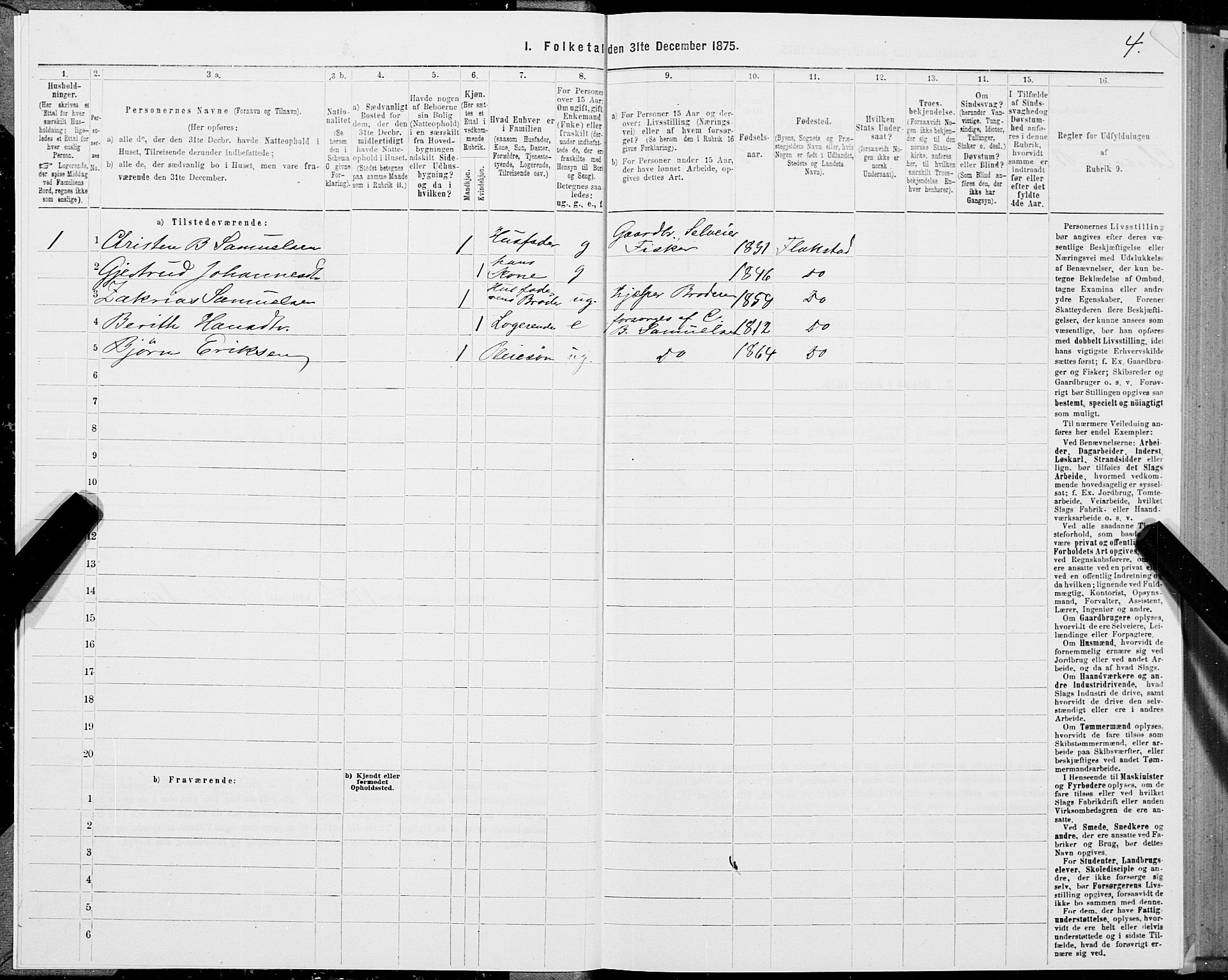 SAT, 1875 census for 1859P Flakstad, 1875, p. 1004