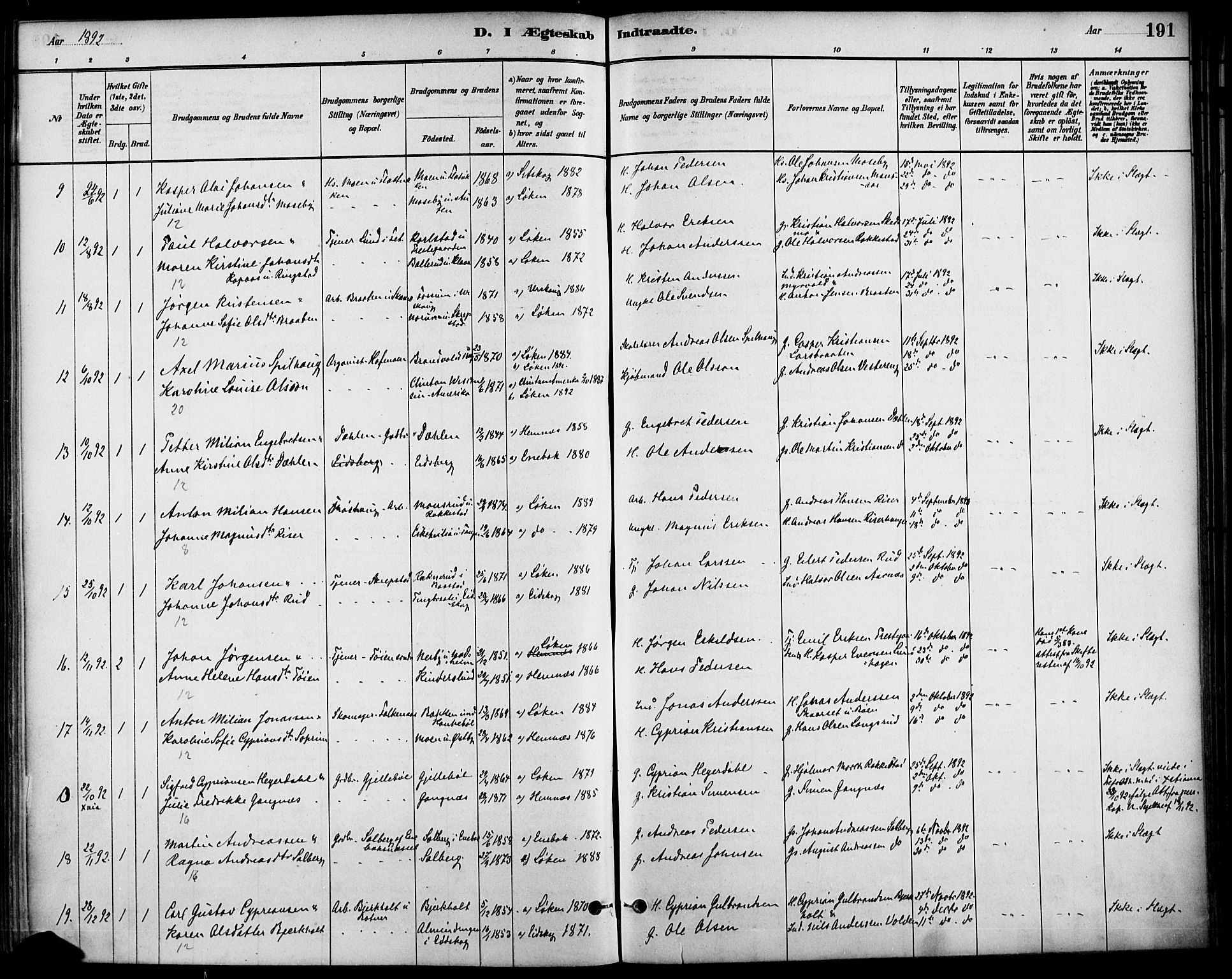 Høland prestekontor Kirkebøker, AV/SAO-A-10346a/F/Fa/L0013: Parish register (official) no. I 13, 1880-1897, p. 191