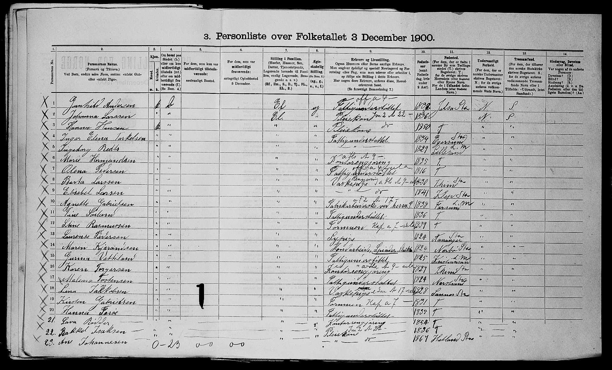 SAST, 1900 census for Stavanger, 1900, p. 3975