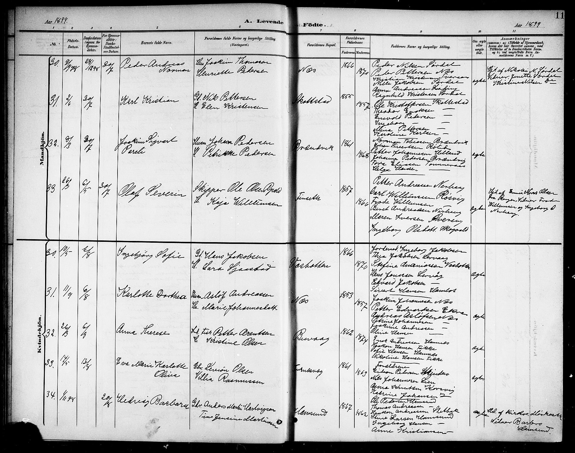 Ministerialprotokoller, klokkerbøker og fødselsregistre - Nordland, AV/SAT-A-1459/859/L0860: Parish register (copy) no. 859C06, 1899-1909, p. 11