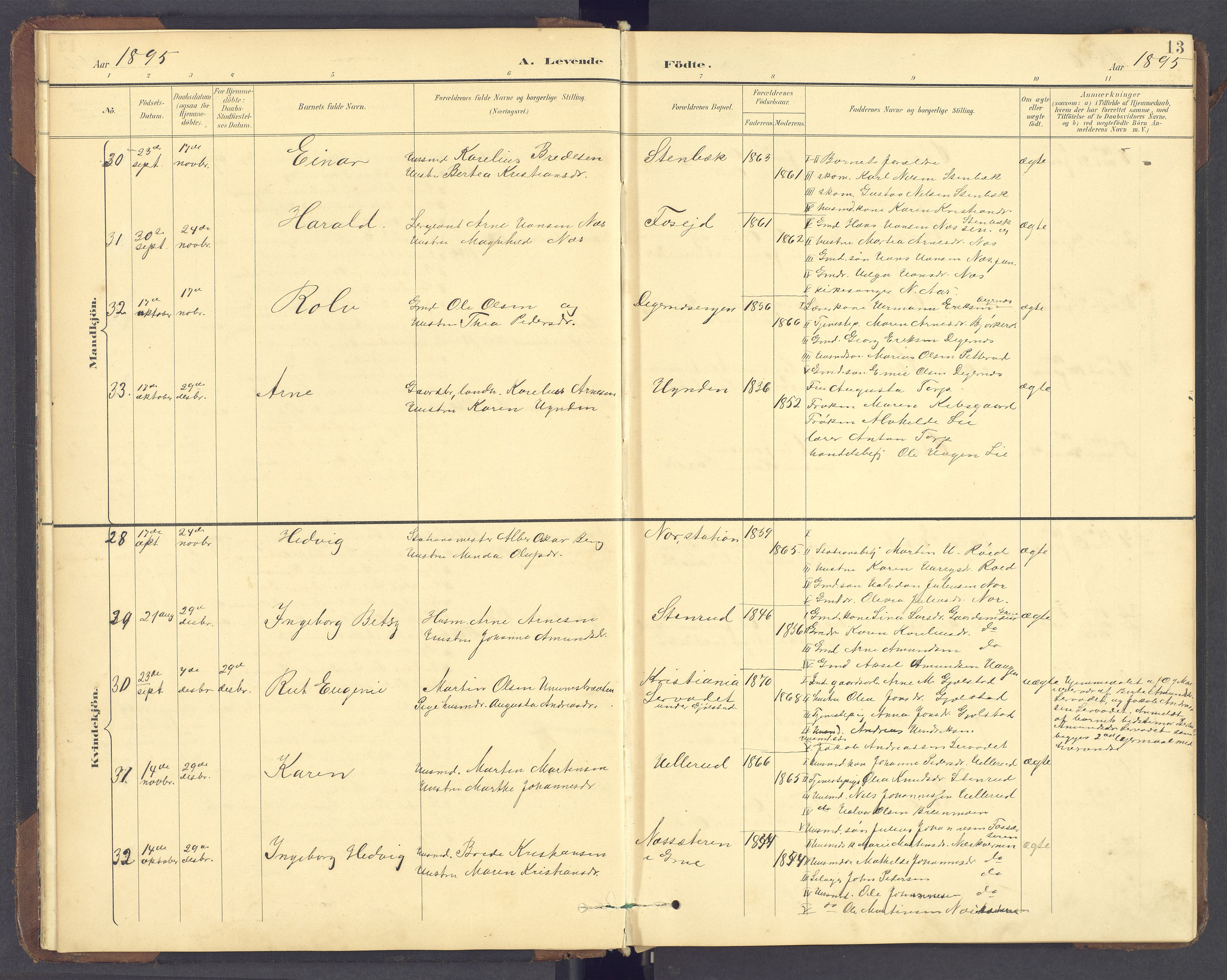 Brandval prestekontor, SAH/PREST-034/H/Ha/Hab/L0002: Parish register (copy) no. 2, 1895-1904, p. 13