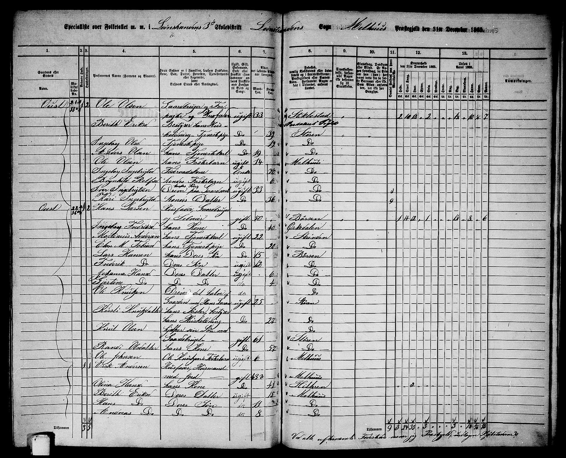 RA, 1865 census for Melhus, 1865, p. 233