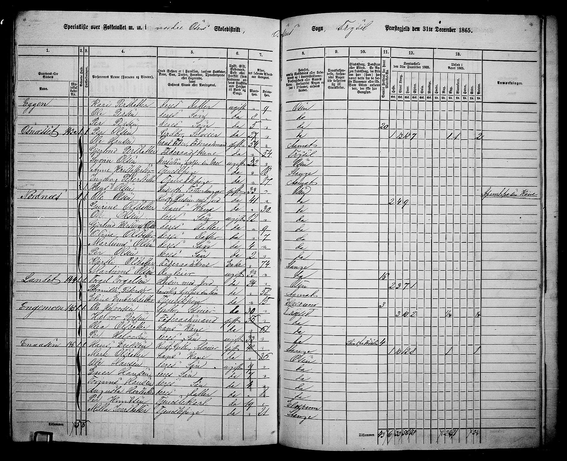 RA, 1865 census for Trysil, 1865, p. 158