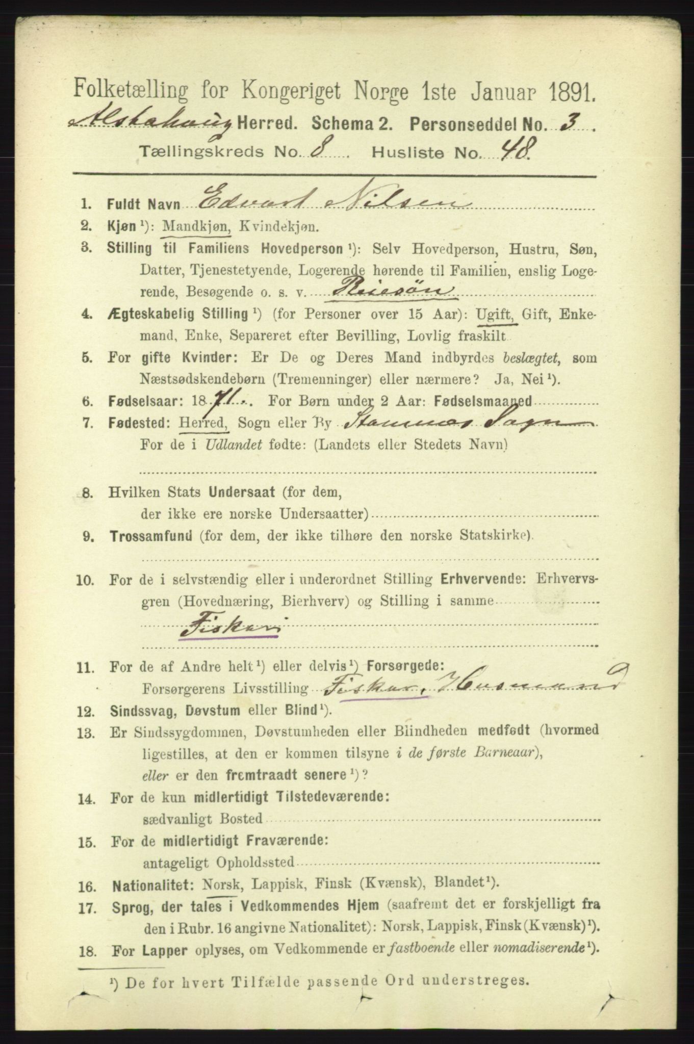 RA, 1891 census for 1820 Alstahaug, 1891, p. 3199