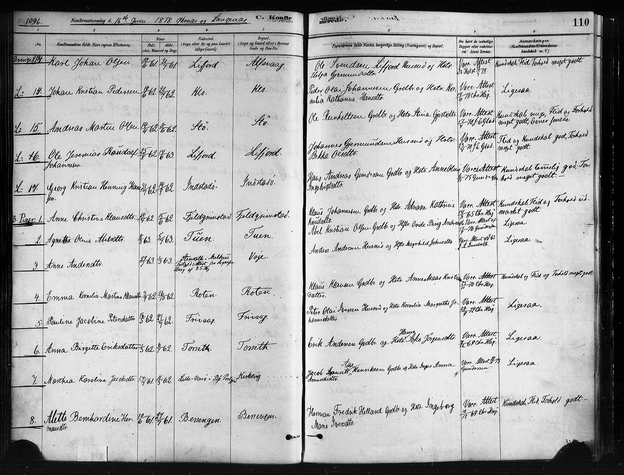 Ministerialprotokoller, klokkerbøker og fødselsregistre - Nordland, AV/SAT-A-1459/893/L1335: Parish register (official) no. 893A08 /1, 1878-1884, p. 110