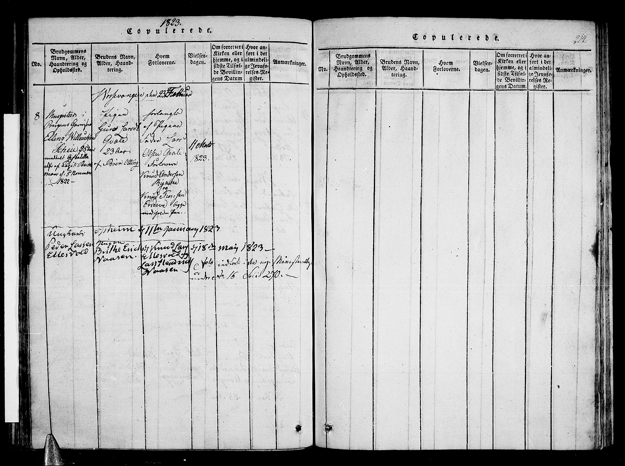 Voss sokneprestembete, AV/SAB-A-79001/H/Haa: Parish register (official) no. A 11, 1816-1827, p. 214