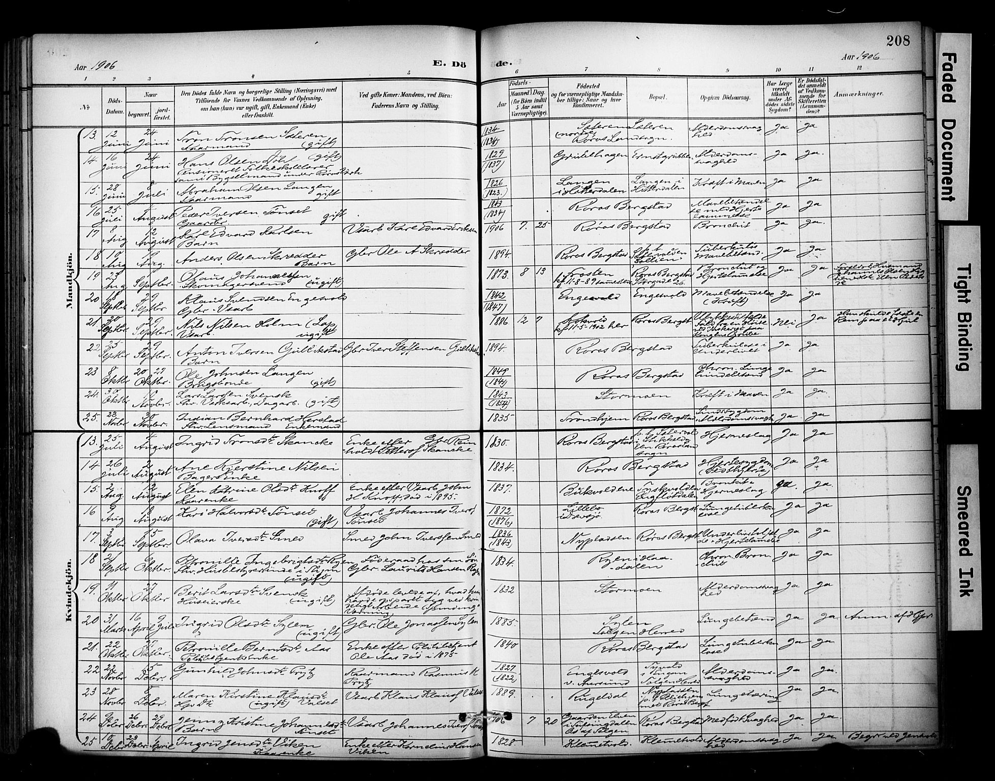 Ministerialprotokoller, klokkerbøker og fødselsregistre - Sør-Trøndelag, SAT/A-1456/681/L0936: Parish register (official) no. 681A14, 1899-1908, p. 208