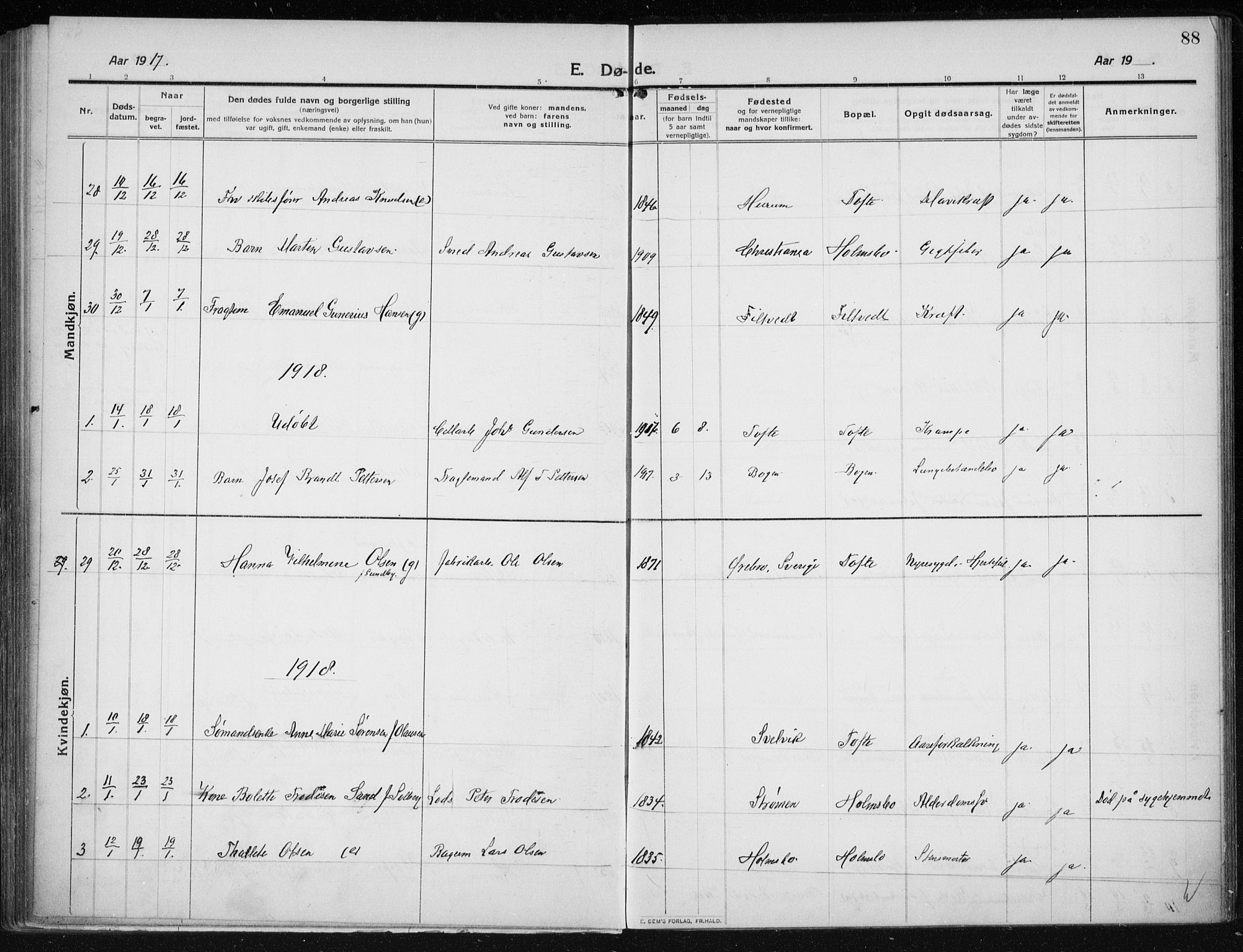 Hurum kirkebøker, SAKO/A-229/F/Fa/L0017: Parish register (official) no. 17, 1910-1925, p. 88