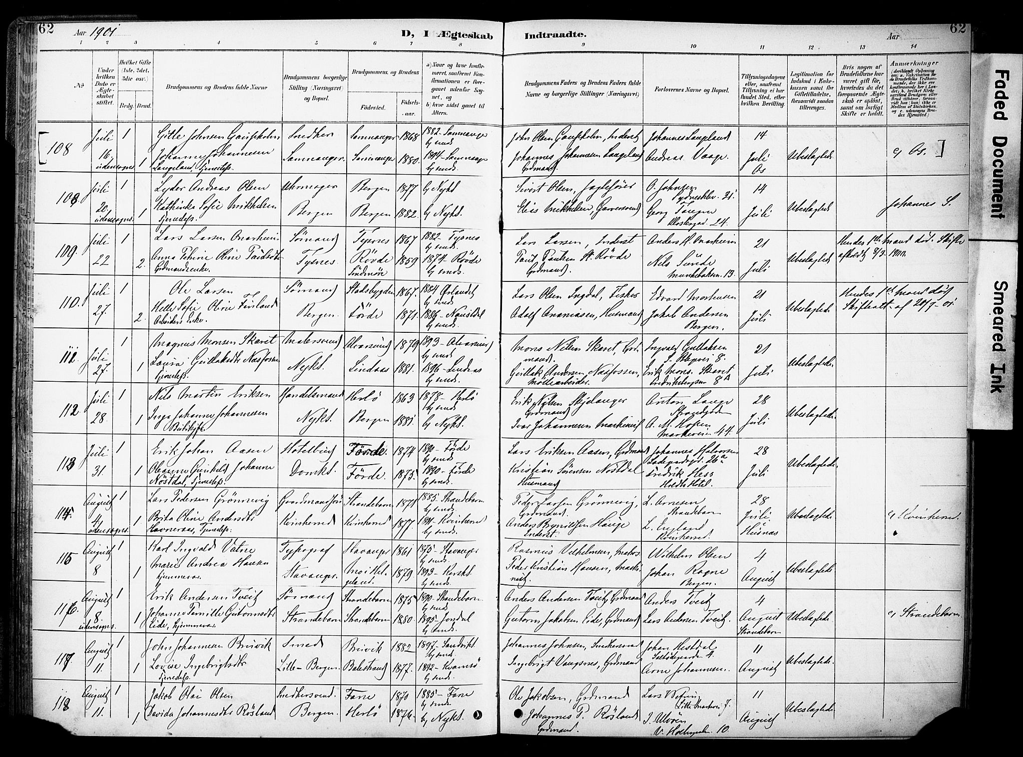 Nykirken Sokneprestembete, AV/SAB-A-77101/H/Haa/L0034: Parish register (official) no. D 4, 1896-1905, p. 62