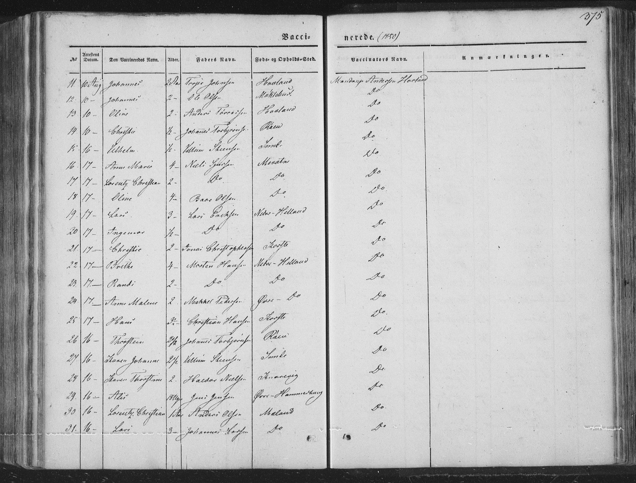 Tysnes sokneprestembete, AV/SAB-A-78601/H/Haa: Parish register (official) no. A 10, 1848-1859, p. 375