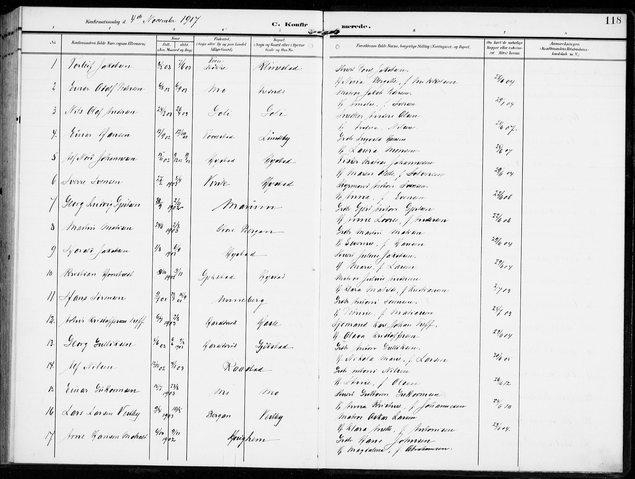 Sandar kirkebøker, AV/SAKO-A-243/F/Fa/L0017: Parish register (official) no. 17, 1907-1917, p. 118