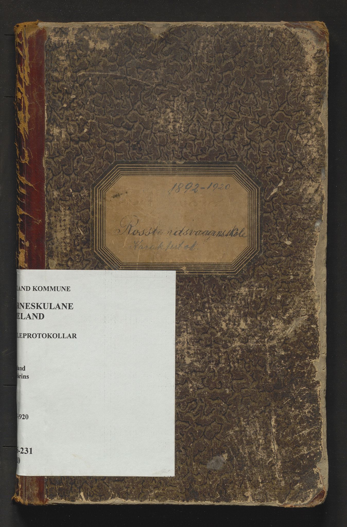 Meland kommune. Barneskulane, IKAH/1256-231/F/Fa/L0020: Skuleprotokoll for Rossland krins, 1892-1920