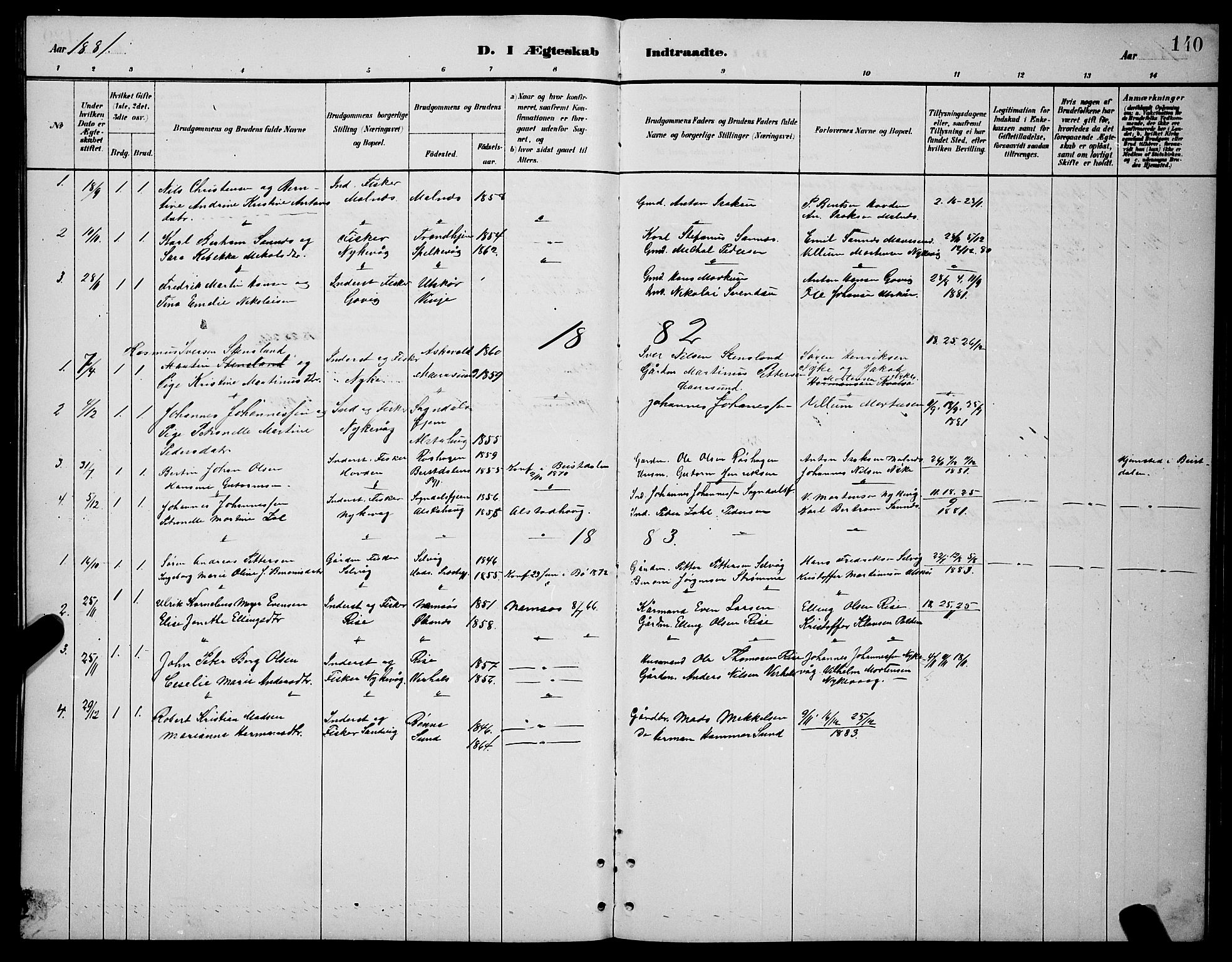 Ministerialprotokoller, klokkerbøker og fødselsregistre - Nordland, SAT/A-1459/892/L1325: Parish register (copy) no. 892C02, 1878-1896, p. 140