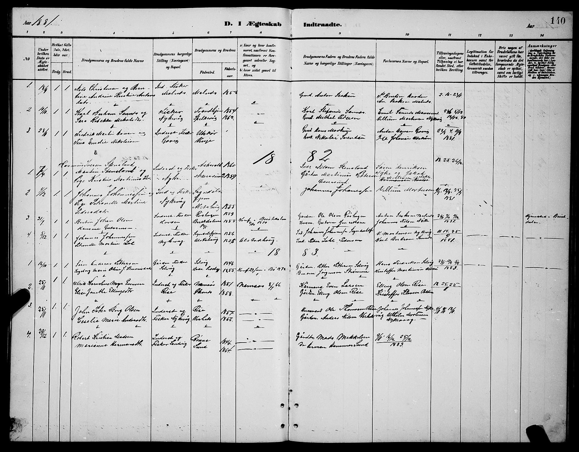 Ministerialprotokoller, klokkerbøker og fødselsregistre - Nordland, AV/SAT-A-1459/892/L1325: Parish register (copy) no. 892C02, 1878-1896, p. 140