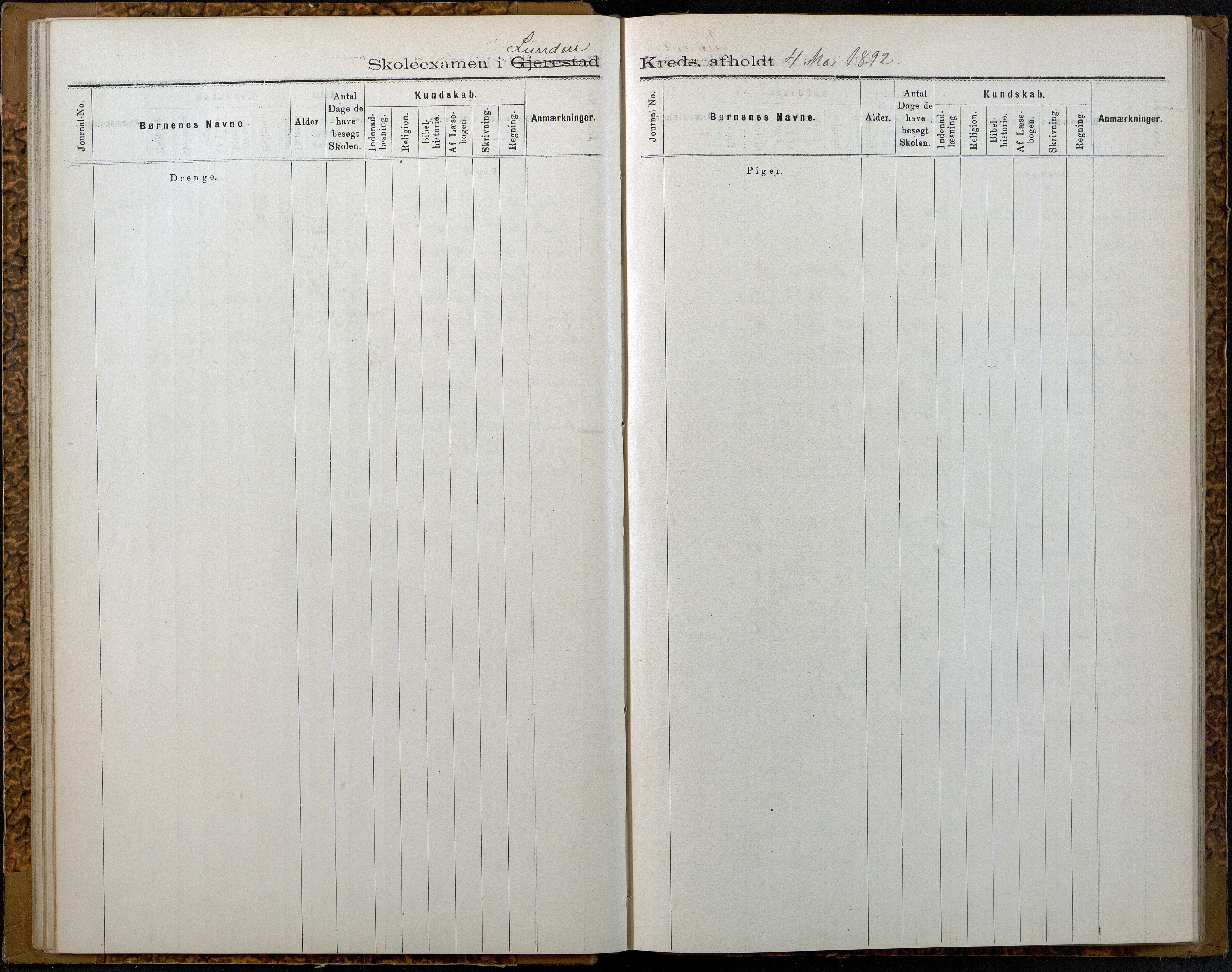 Gjerstad Kommune, Gjerstad Skole, AAKS/KA0911-550a/F02/L0007: Eksamensprotokoll Gjerstad hovedsogn, 1889-1892