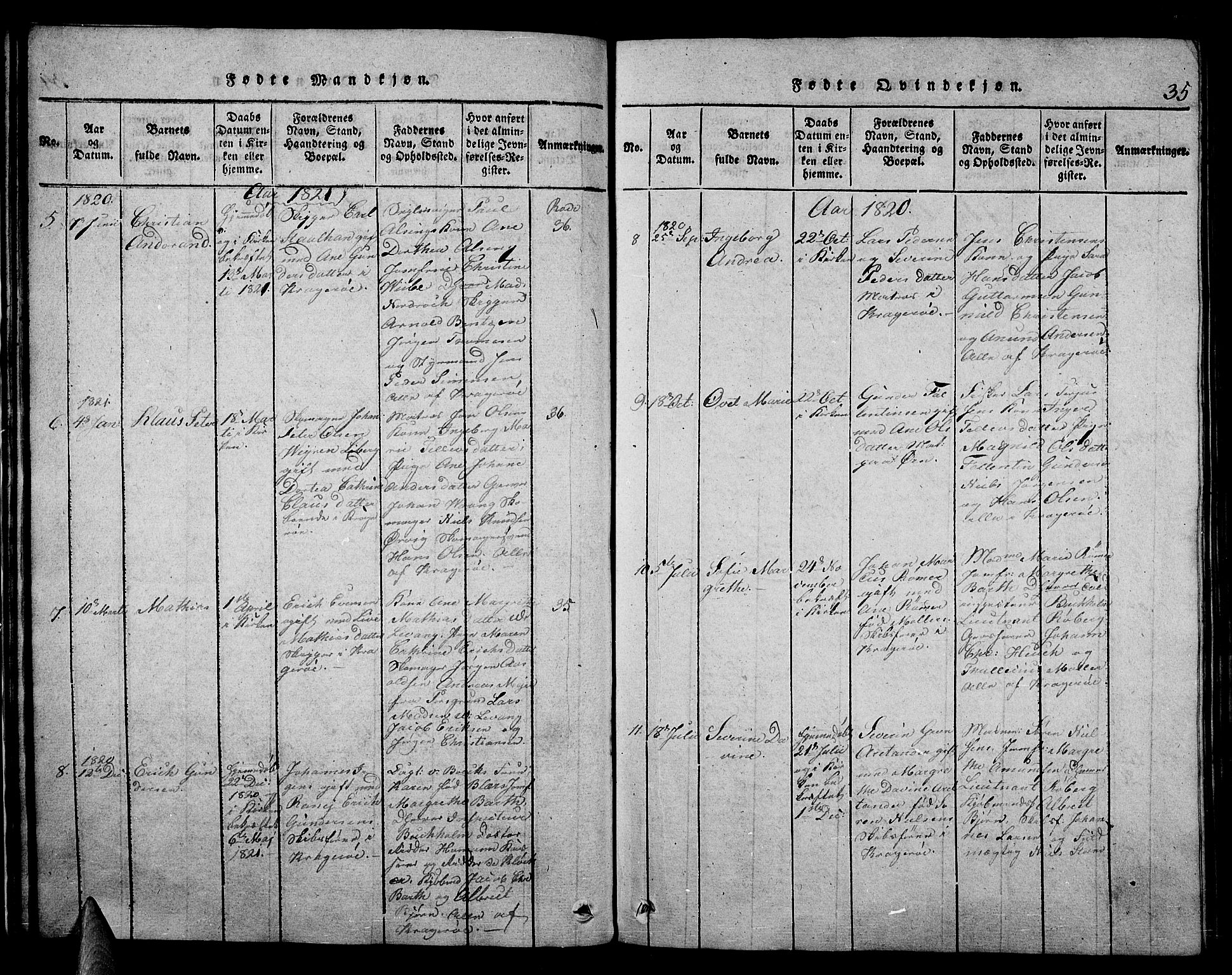 Kragerø kirkebøker, SAKO/A-278/F/Fa/L0004: Parish register (official) no. 4, 1814-1831, p. 35