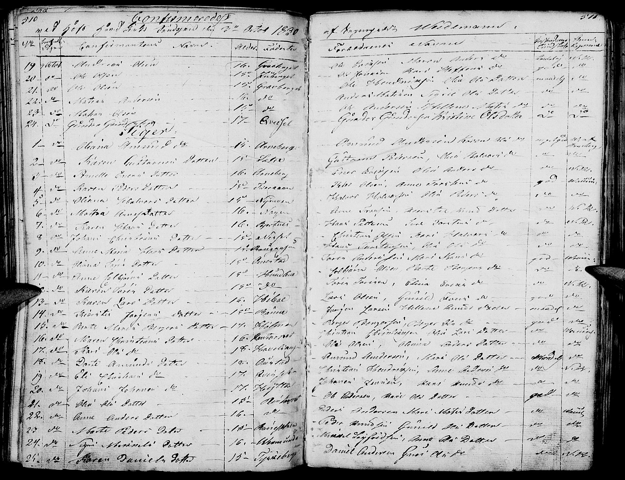 Hof prestekontor, AV/SAH-PREST-038/H/Ha/Haa/L0006: Parish register (official) no. 6, 1822-1841, p. 510-511