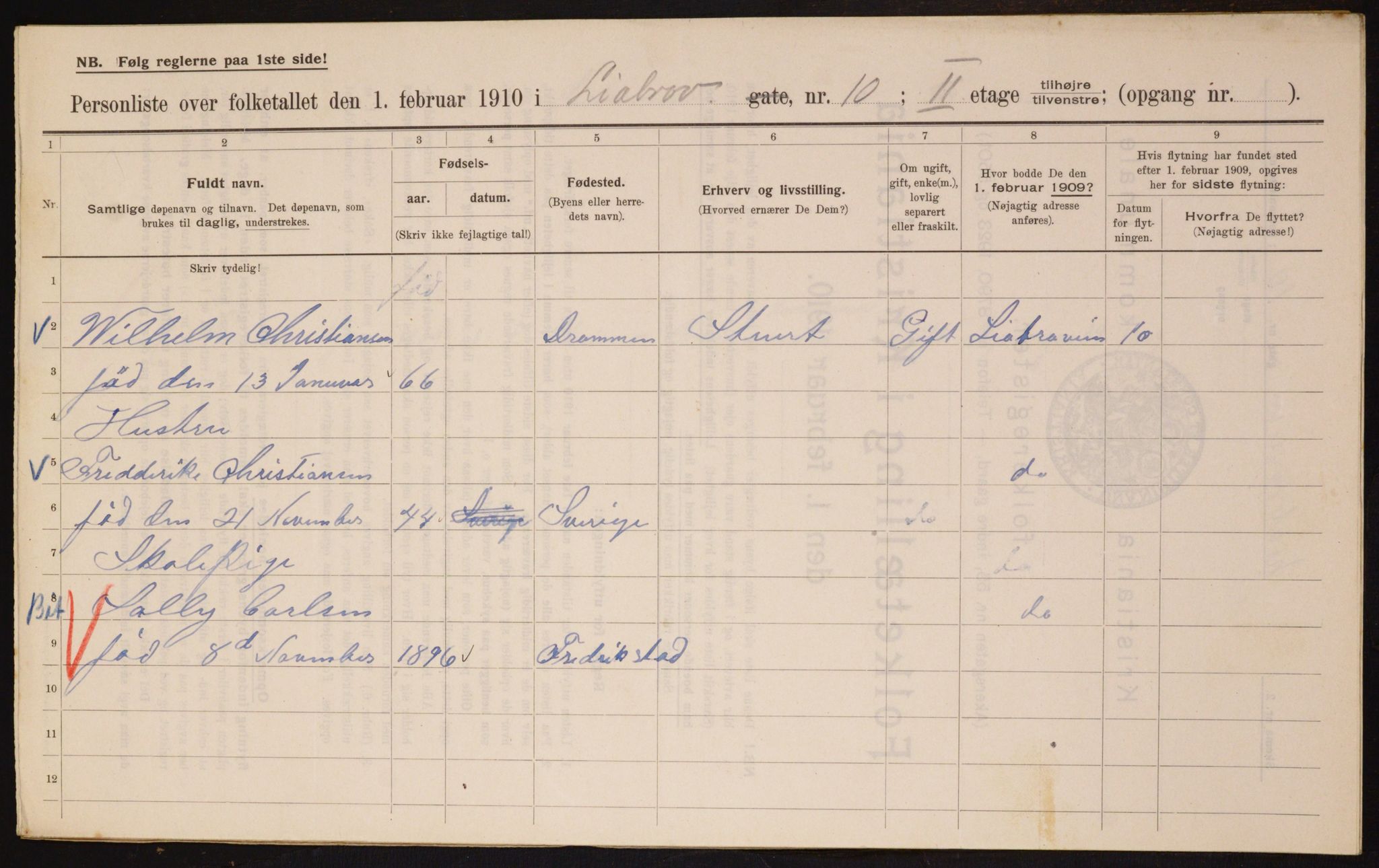 OBA, Municipal Census 1910 for Kristiania, 1910, p. 55919