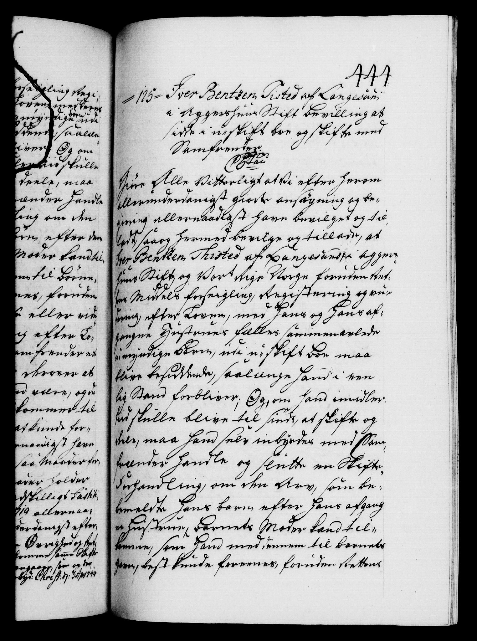 Danske Kanselli 1572-1799, AV/RA-EA-3023/F/Fc/Fca/Fcaa/L0033: Norske registre, 1743-1744, p. 444a