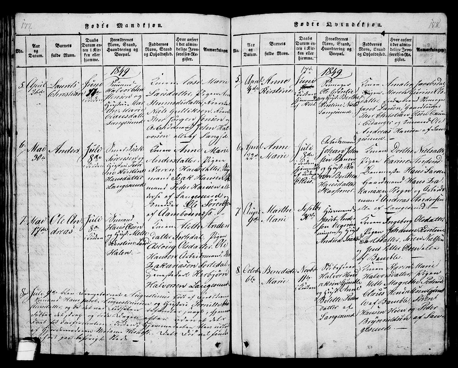 Langesund kirkebøker, SAKO/A-280/G/Ga/L0003: Parish register (copy) no. 3, 1815-1858, p. 177-178