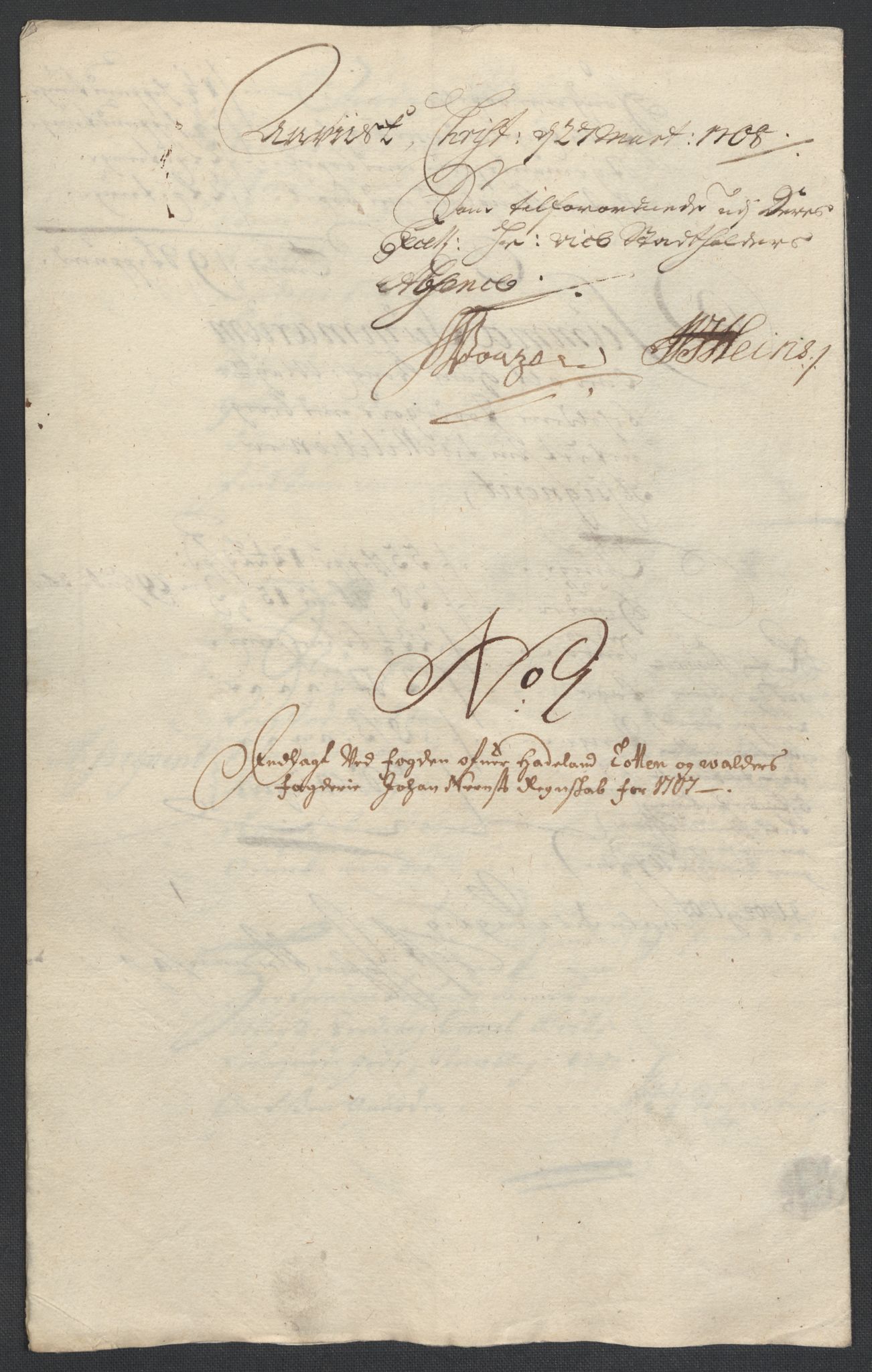 Rentekammeret inntil 1814, Reviderte regnskaper, Fogderegnskap, RA/EA-4092/R18/L1305: Fogderegnskap Hadeland, Toten og Valdres, 1707-1708, p. 20