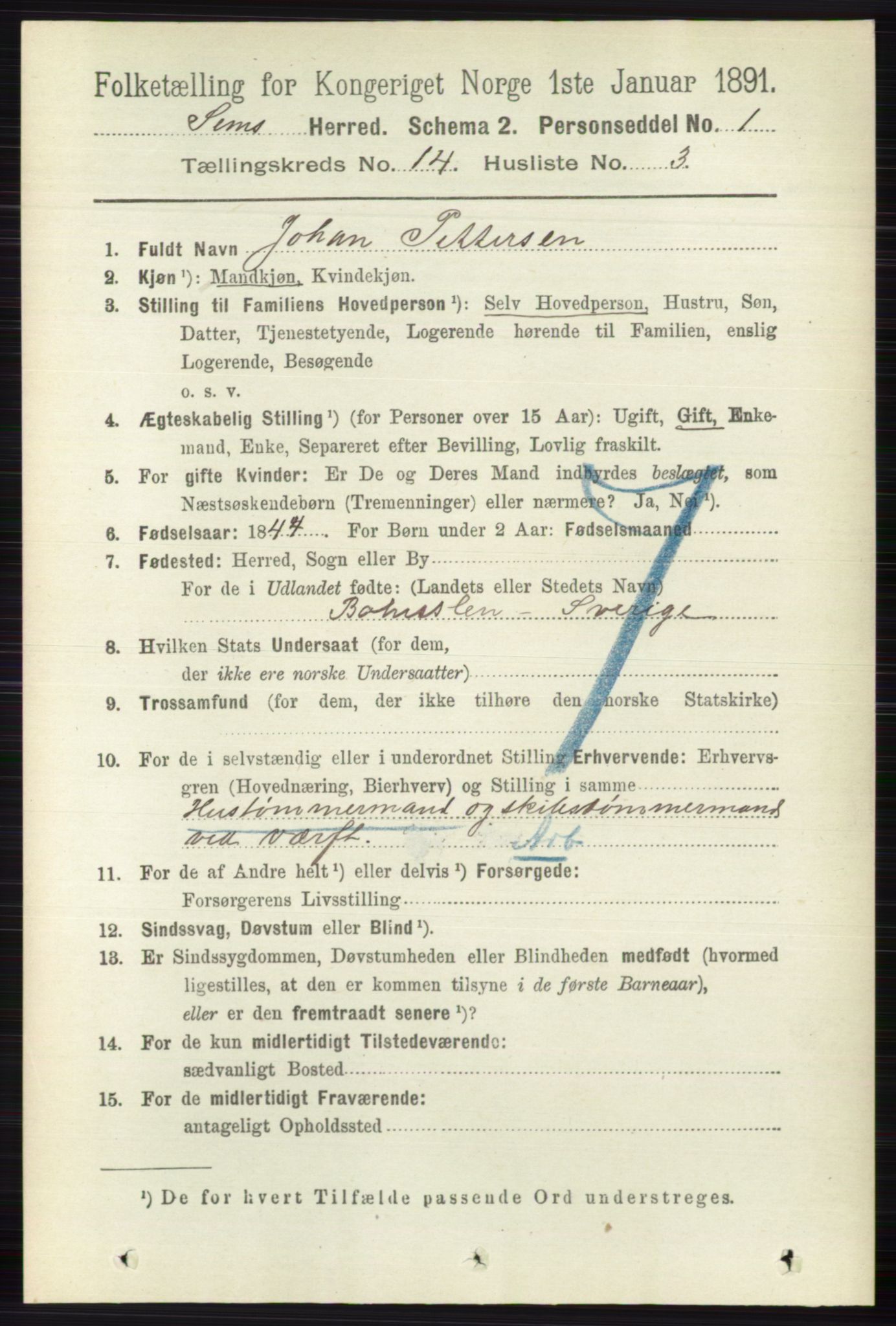 RA, 1891 census for 0721 Sem, 1891, p. 7033