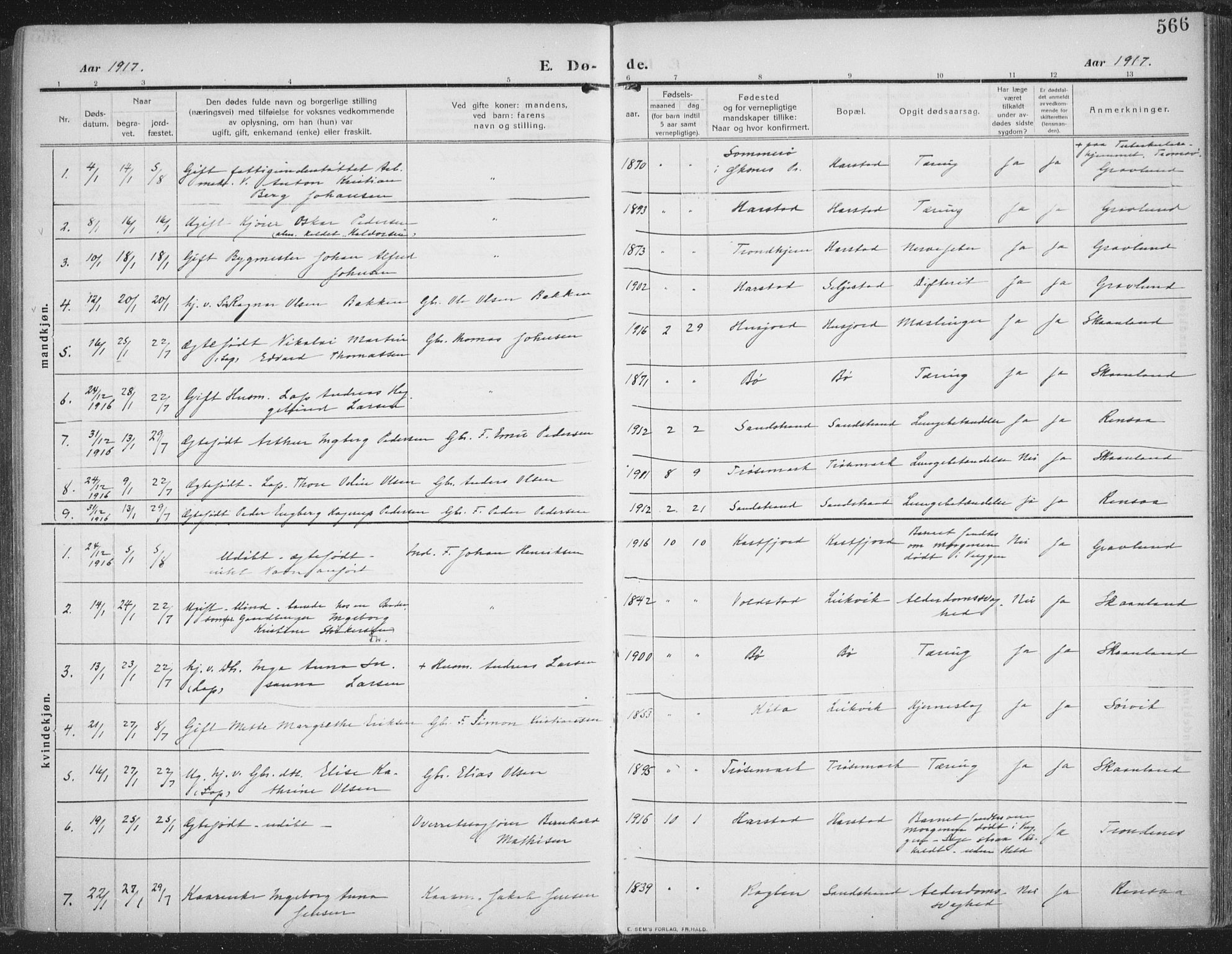 Trondenes sokneprestkontor, SATØ/S-1319/H/Ha/L0018kirke: Parish register (official) no. 18, 1909-1918, p. 566