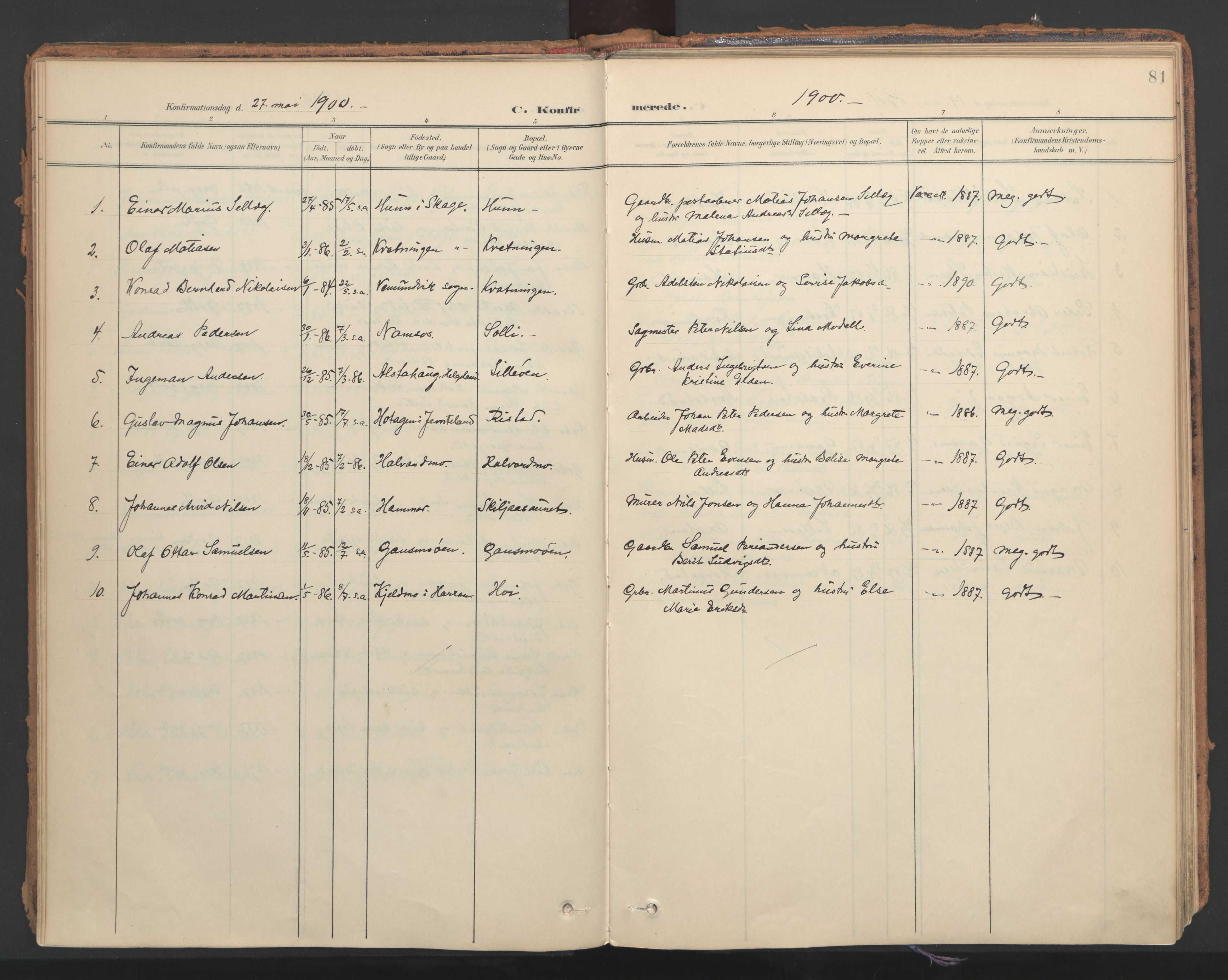 Ministerialprotokoller, klokkerbøker og fødselsregistre - Nord-Trøndelag, AV/SAT-A-1458/766/L0564: Parish register (official) no. 767A02, 1900-1932, p. 81