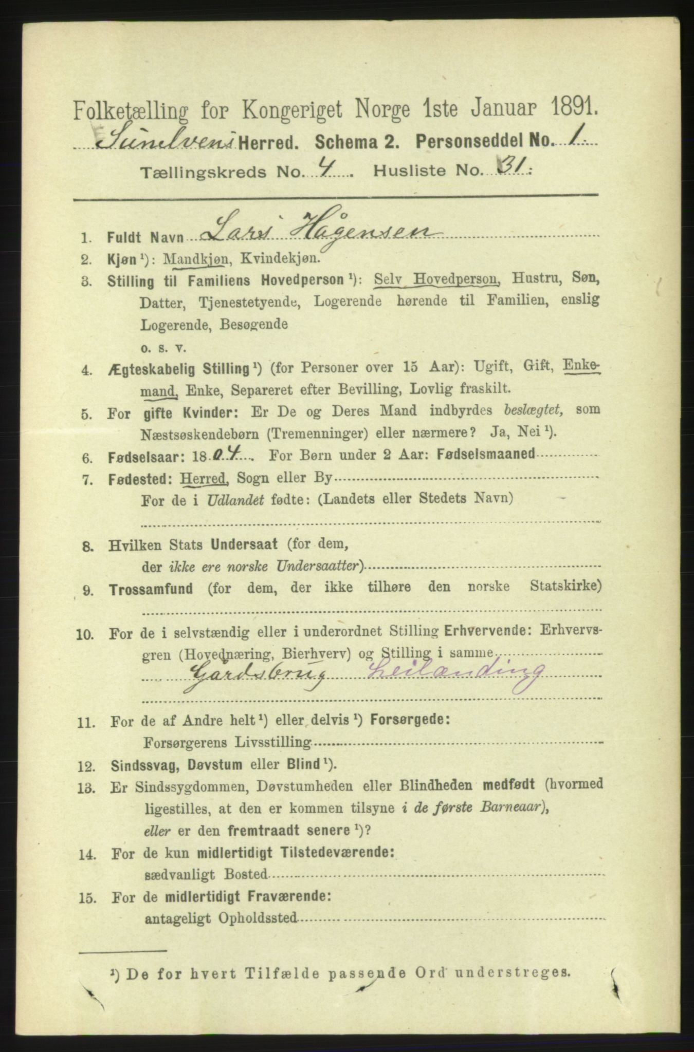 RA, 1891 census for 1523 Sunnylven, 1891, p. 1089