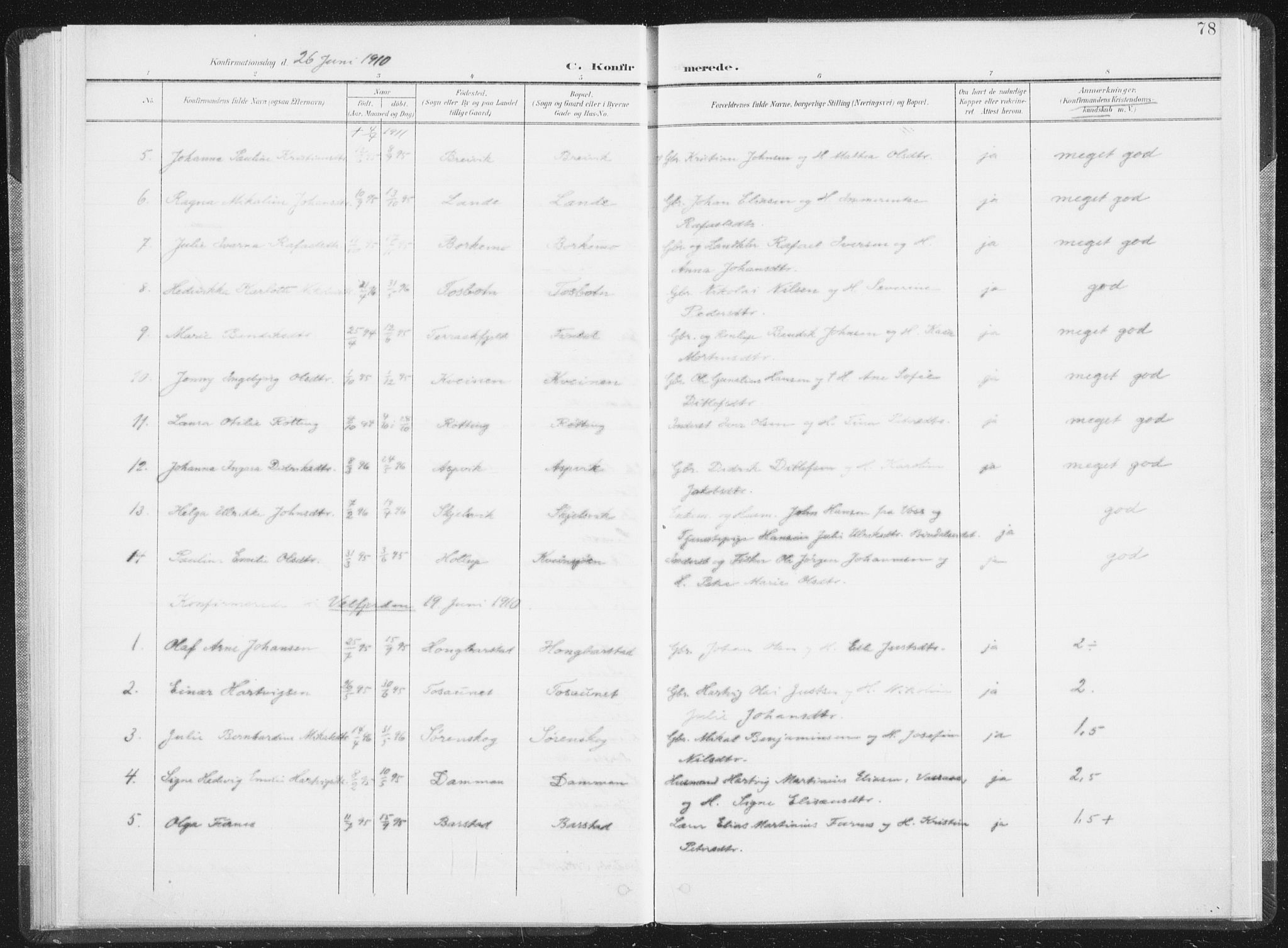 Ministerialprotokoller, klokkerbøker og fødselsregistre - Nordland, AV/SAT-A-1459/810/L0153: Parish register (official) no. 810A12, 1899-1914, p. 78