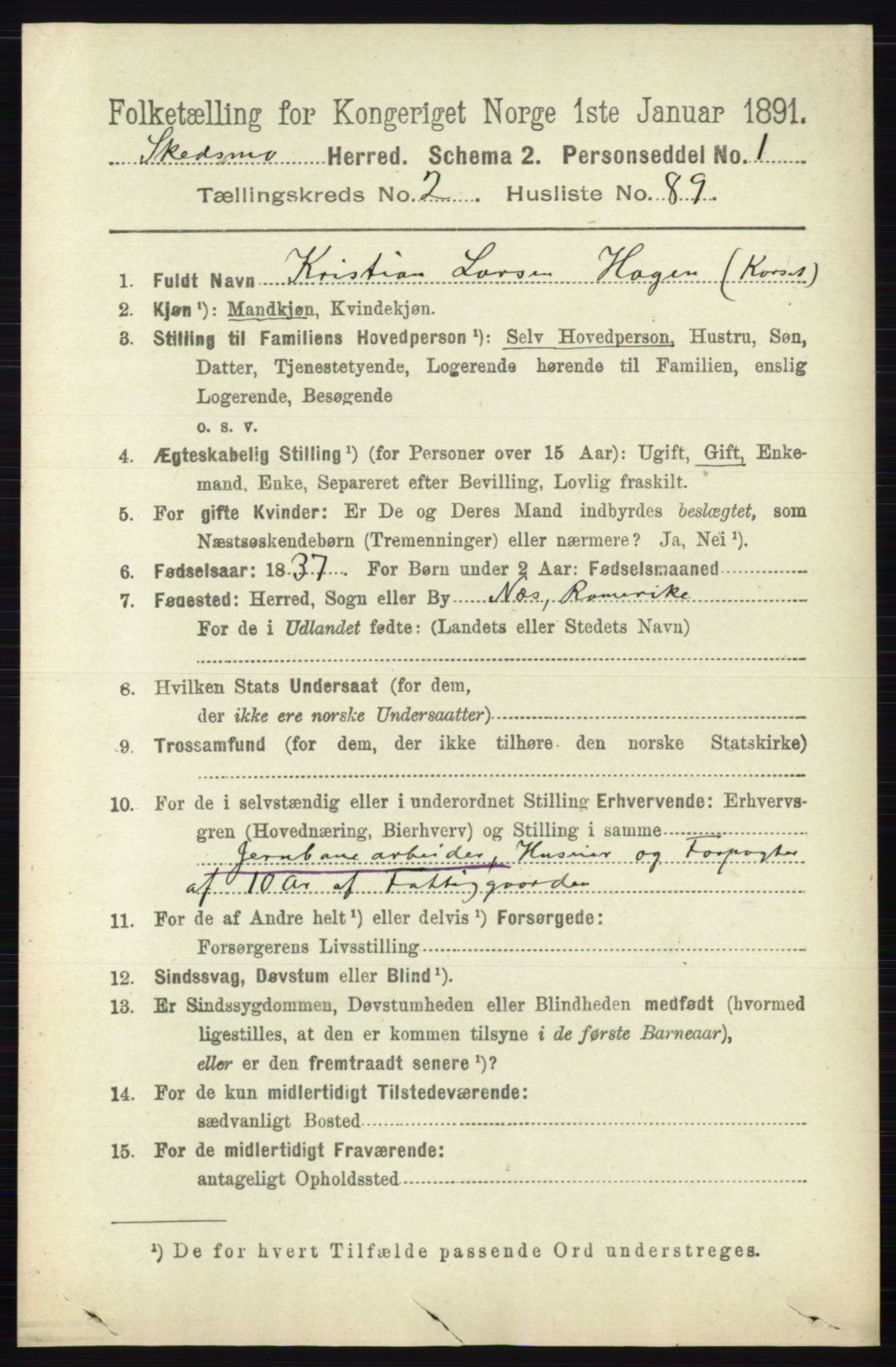 RA, 1891 census for 0231 Skedsmo, 1891, p. 1206