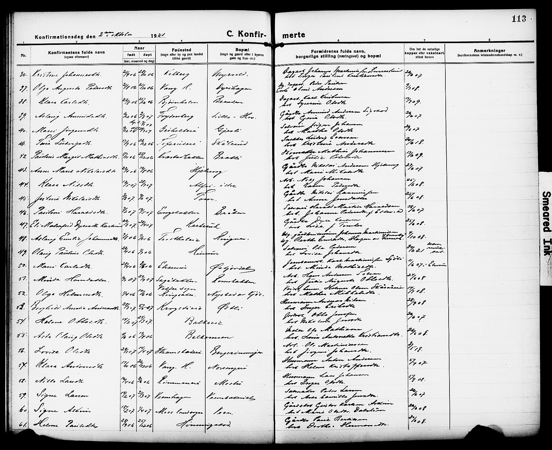 Løten prestekontor, AV/SAH-PREST-022/L/La/L0008: Parish register (copy) no. 8, 1920-1929, p. 113