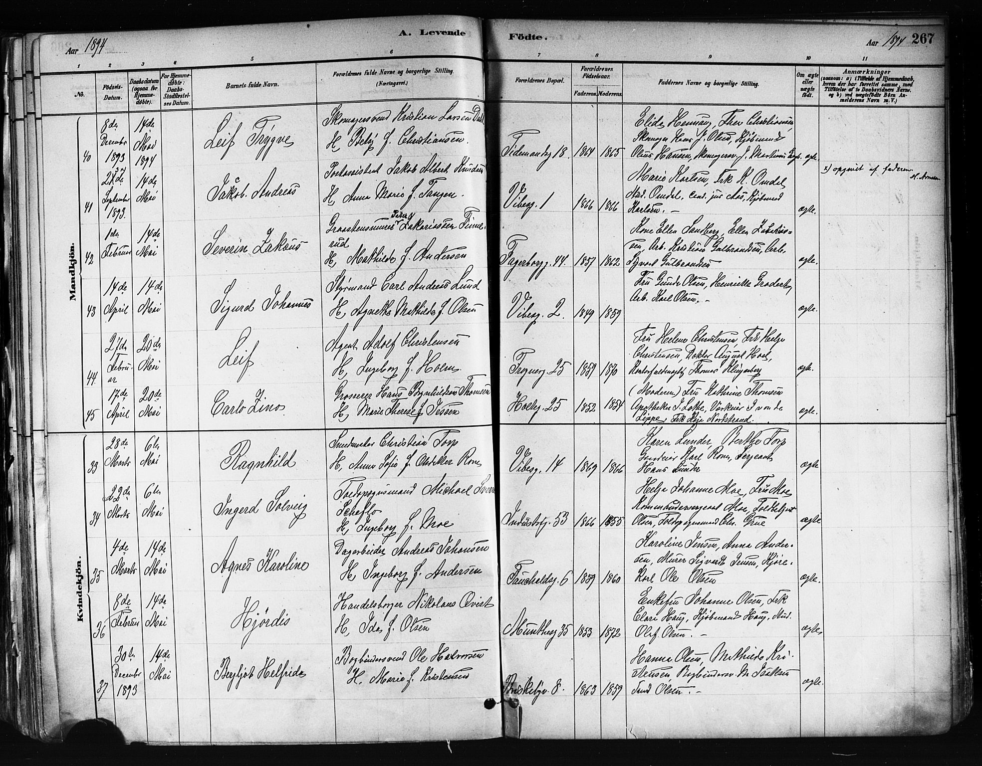 Uranienborg prestekontor Kirkebøker, SAO/A-10877/F/Fa/L0001: Parish register (official) no. 1, 1880-1895, p. 267