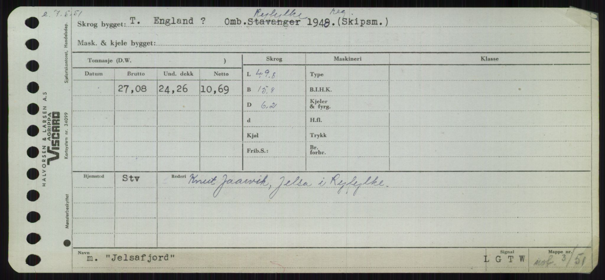 Sjøfartsdirektoratet med forløpere, Skipsmålingen, RA/S-1627/H/Ha/L0003/0001: Fartøy, Hilm-Mar / Fartøy, Hilm-Kol, p. 461