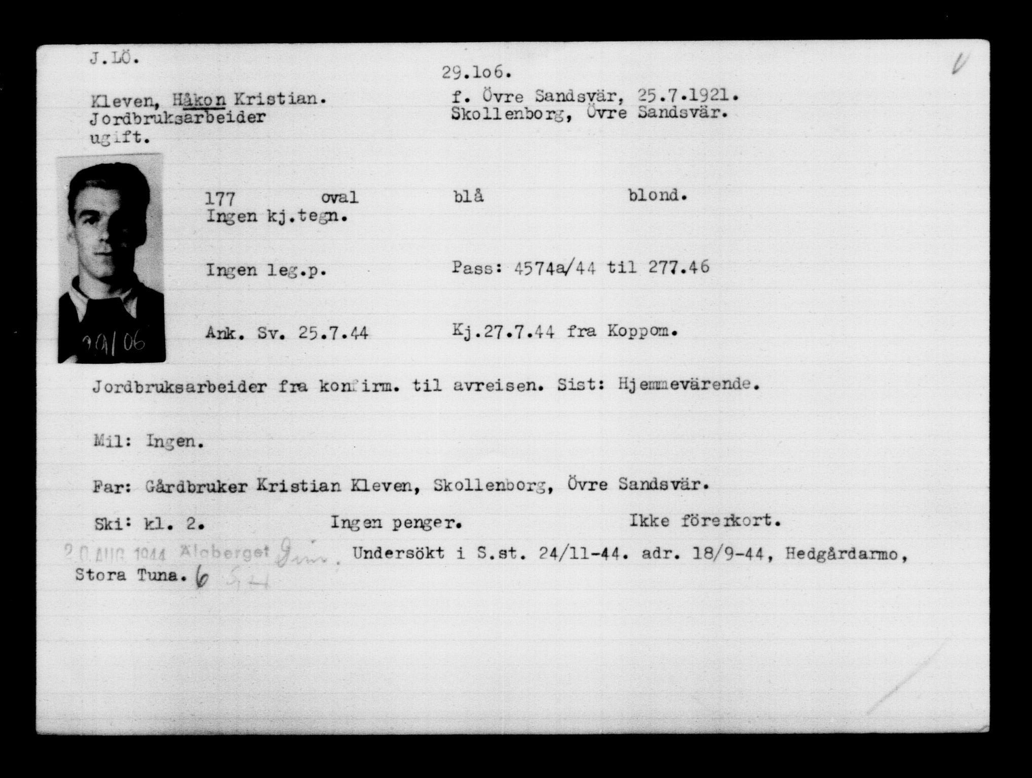 Utenriksstasjonene, Legasjonen i Stockholm, Flyktningkontoret, AV/RA-S-6753/V/Va/L0012: Kjesäterkartoteket, flyktninger med registreringsnr. 28300-31566, 1940-1945, p. 871