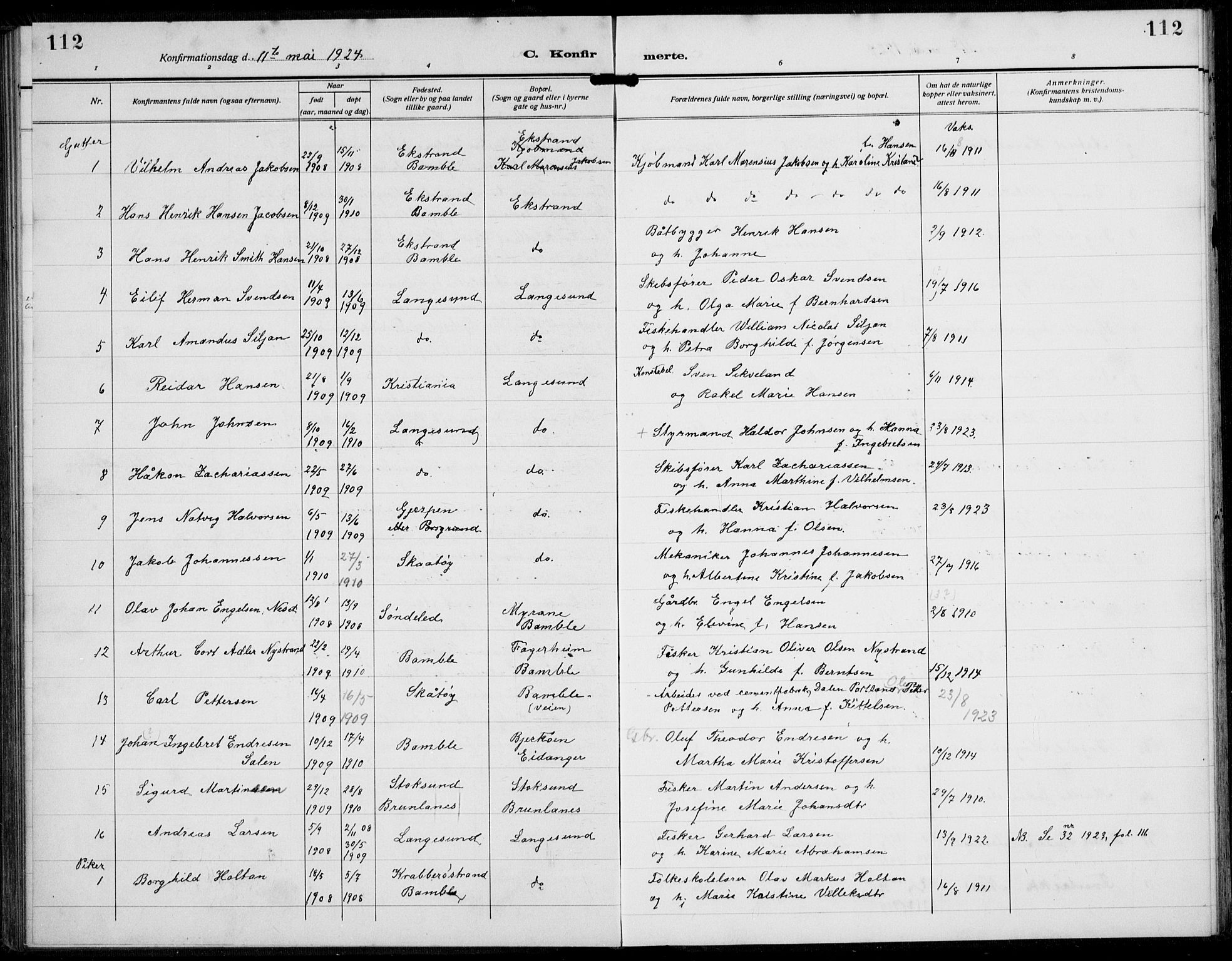 Langesund kirkebøker, AV/SAKO-A-280/G/Ga/L0007: Parish register (copy) no. 7, 1919-1939, p. 112