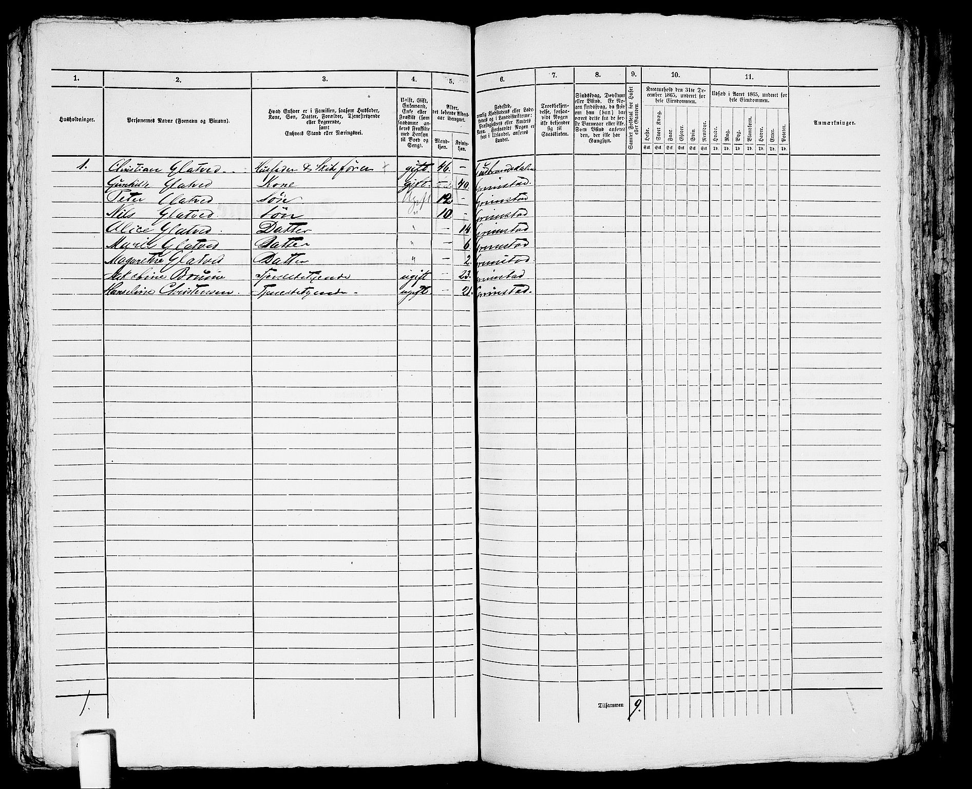 RA, 1865 census for Fjære/Grimstad, 1865, p. 260